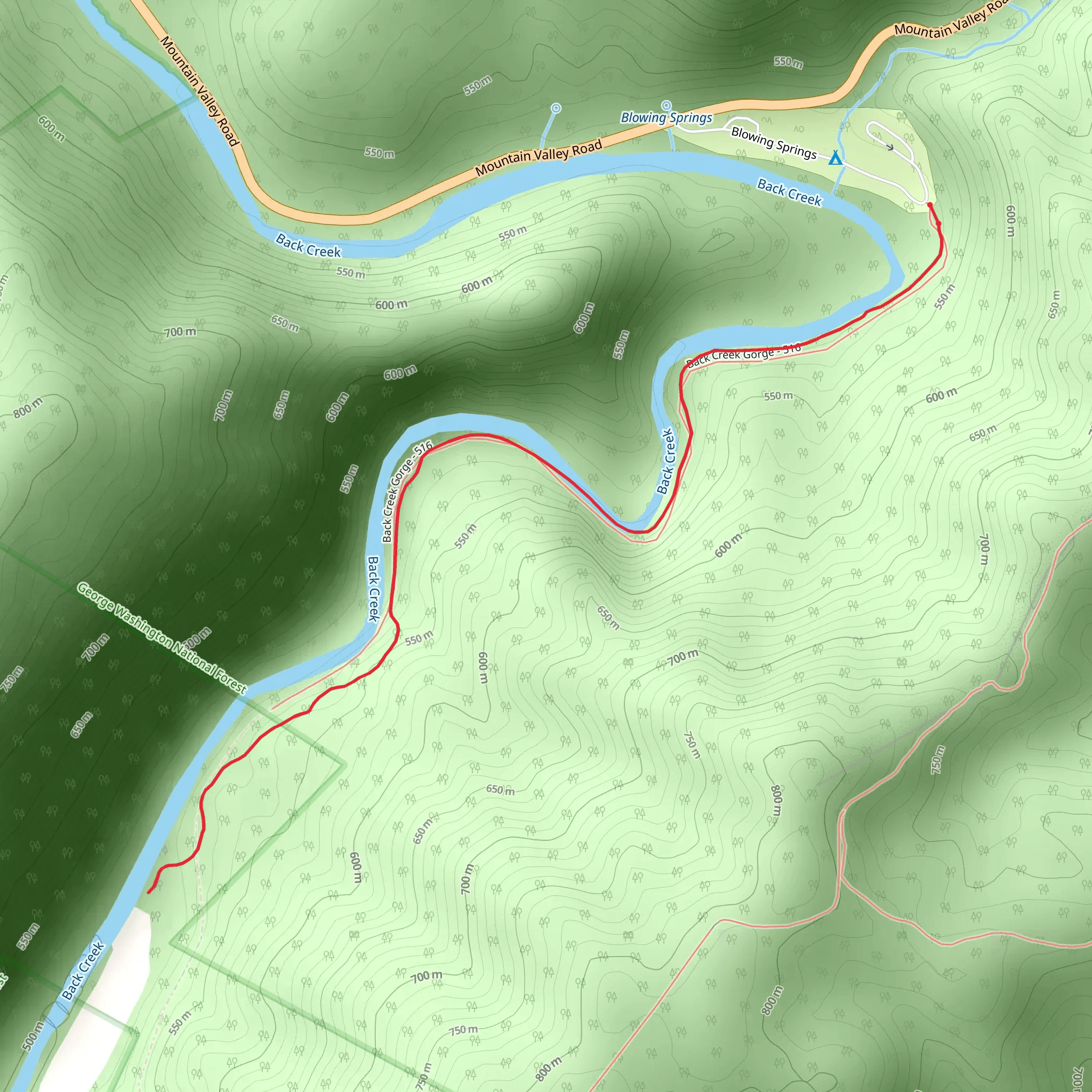 Back Creek Gorge Trail mobile static map