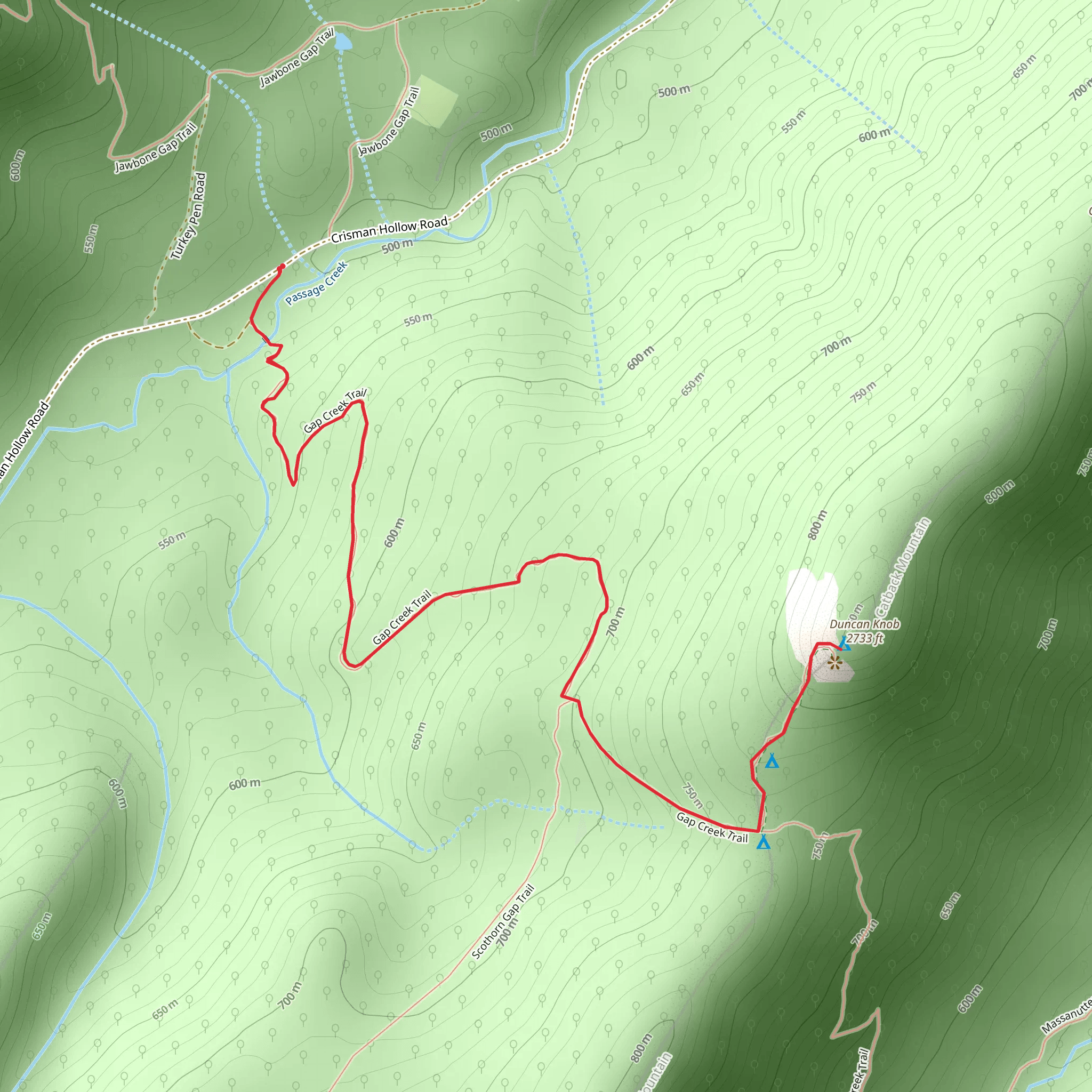 Duncan Knob via Gap Creek Trail mobile static map