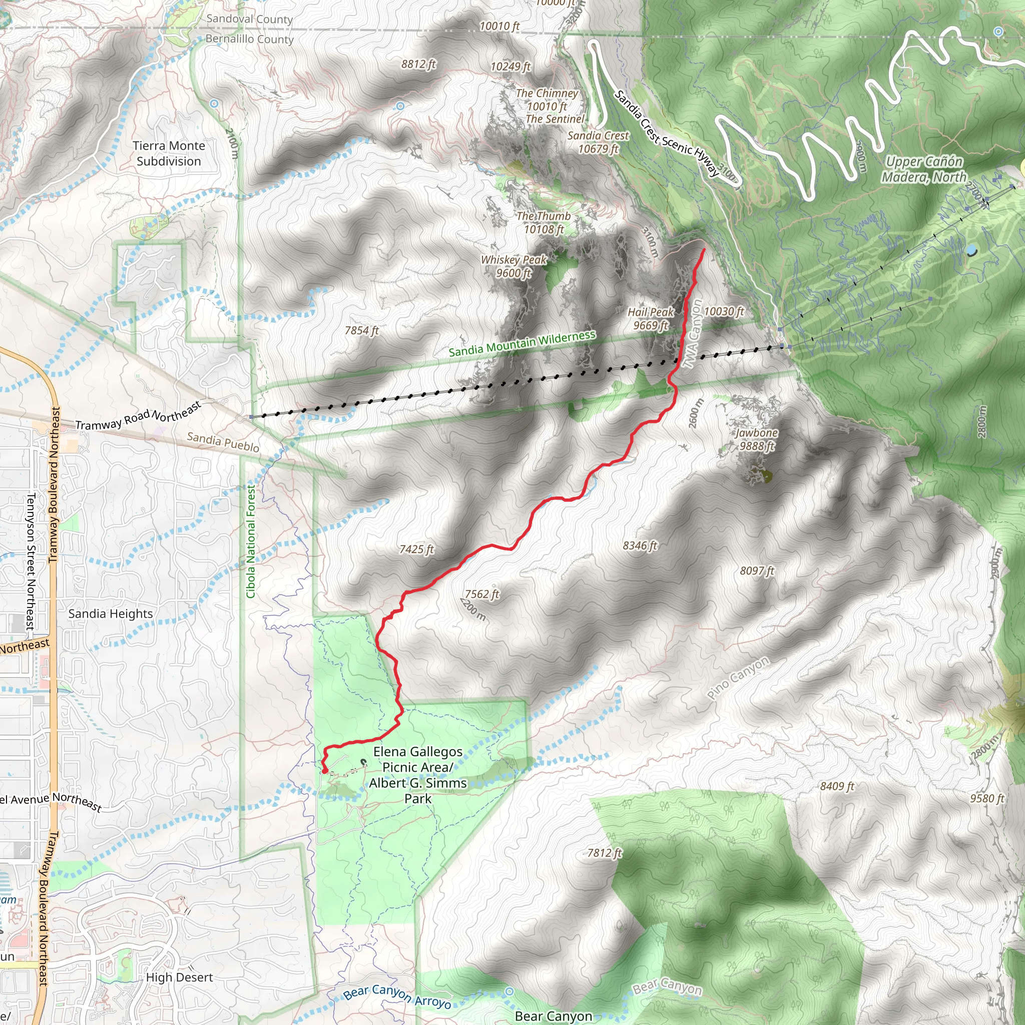 Alioth and Dragons Tooth via Domingo Baca Trail mobile static map