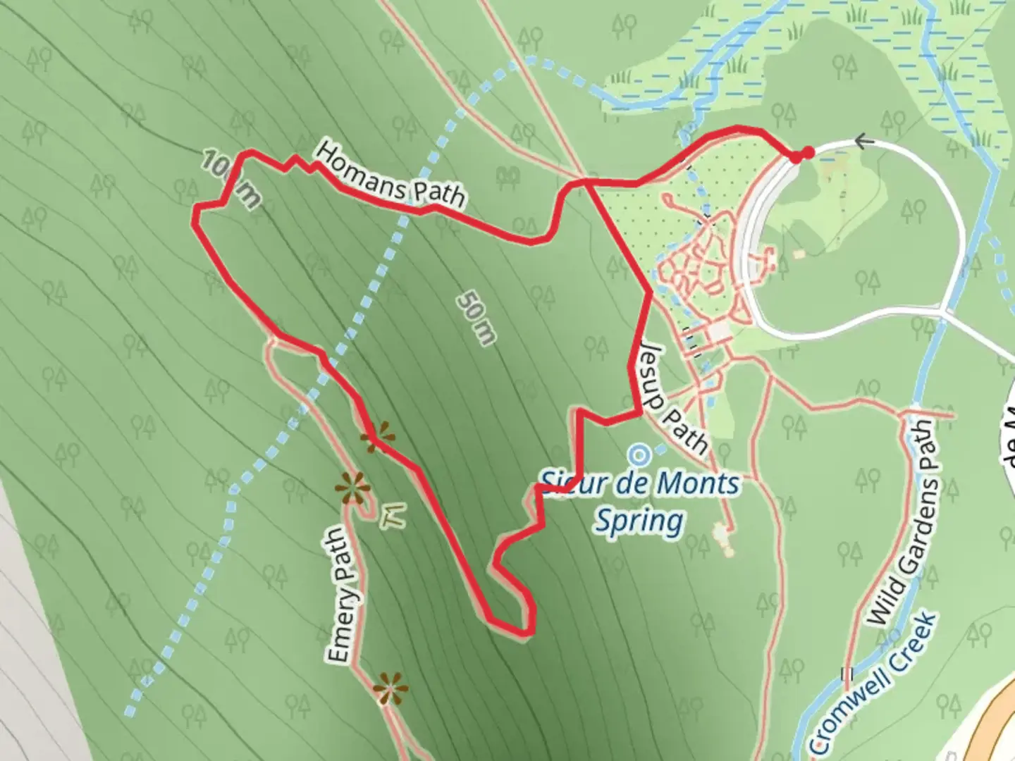 An image depicting the trail Homans and Emery Path Loop and its surrounding area.