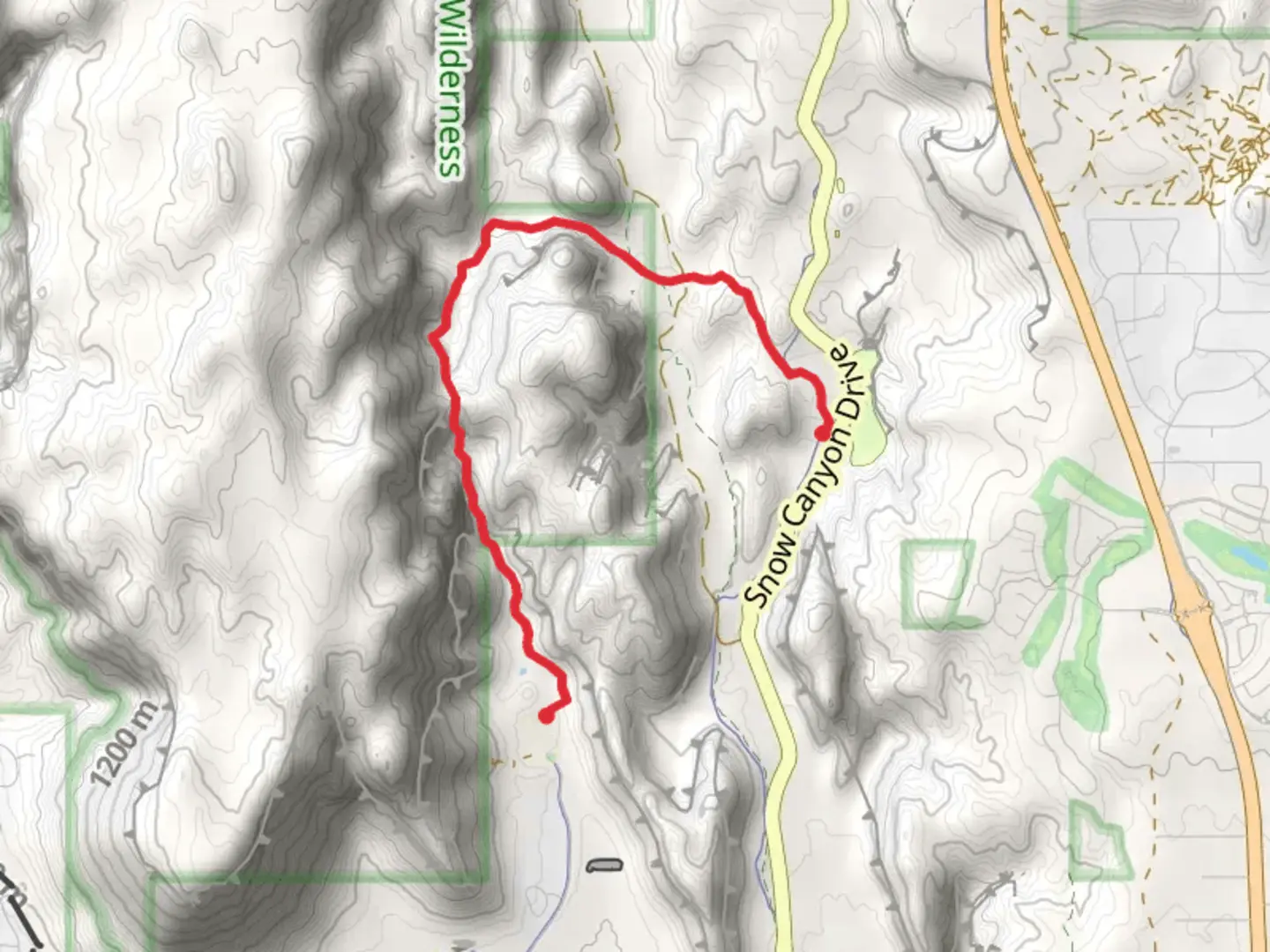 An image depicting the trail Padre Canyon Trail and Red Sands Trail and its surrounding area.