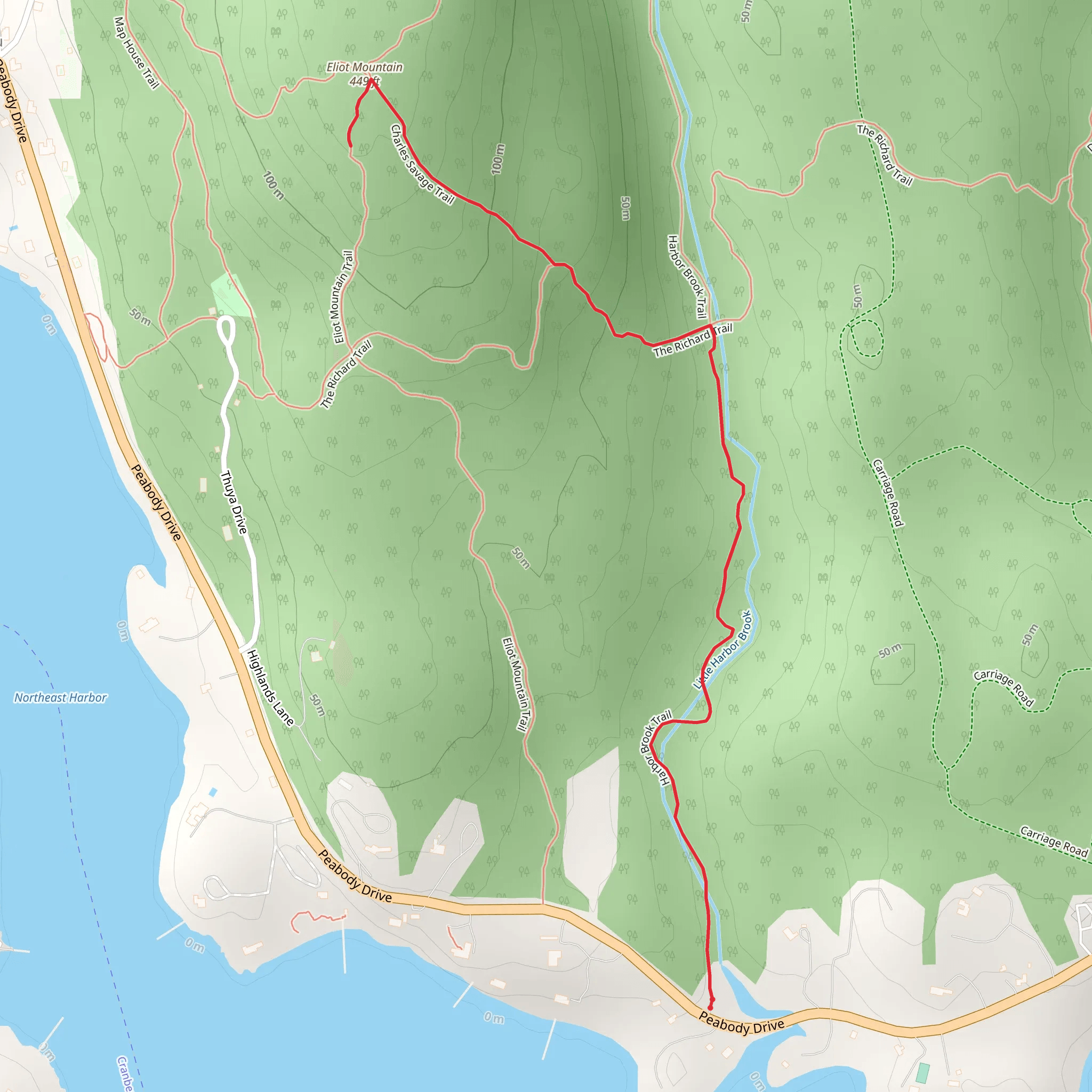 Eliot Mountain via Little Harboe Brook mobile static map