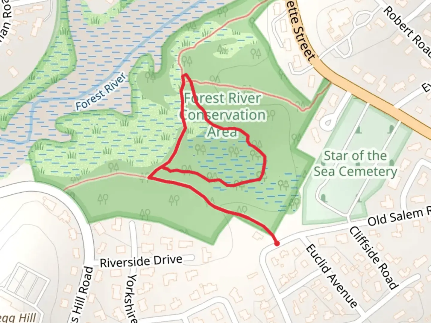 An image depicting the trail Euclid Avenue Loop Trail and its surrounding area.