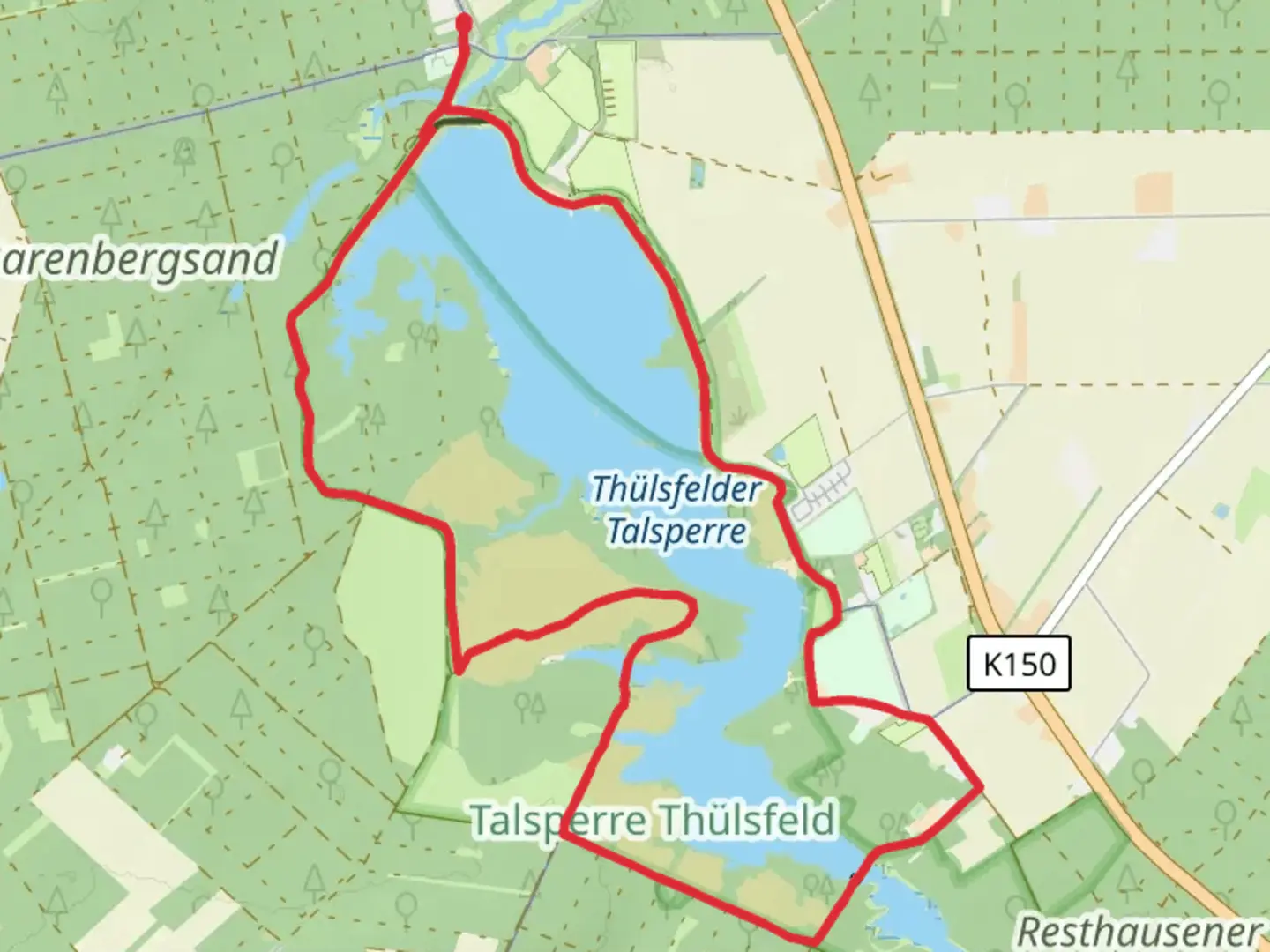 An image depicting the trail Thülsfelder Talsperre and Soeste via Geestweg and its surrounding area.