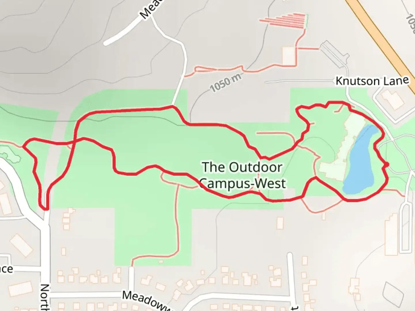 An image depicting the trail The Outdoor Campus-West Loop and its surrounding area.