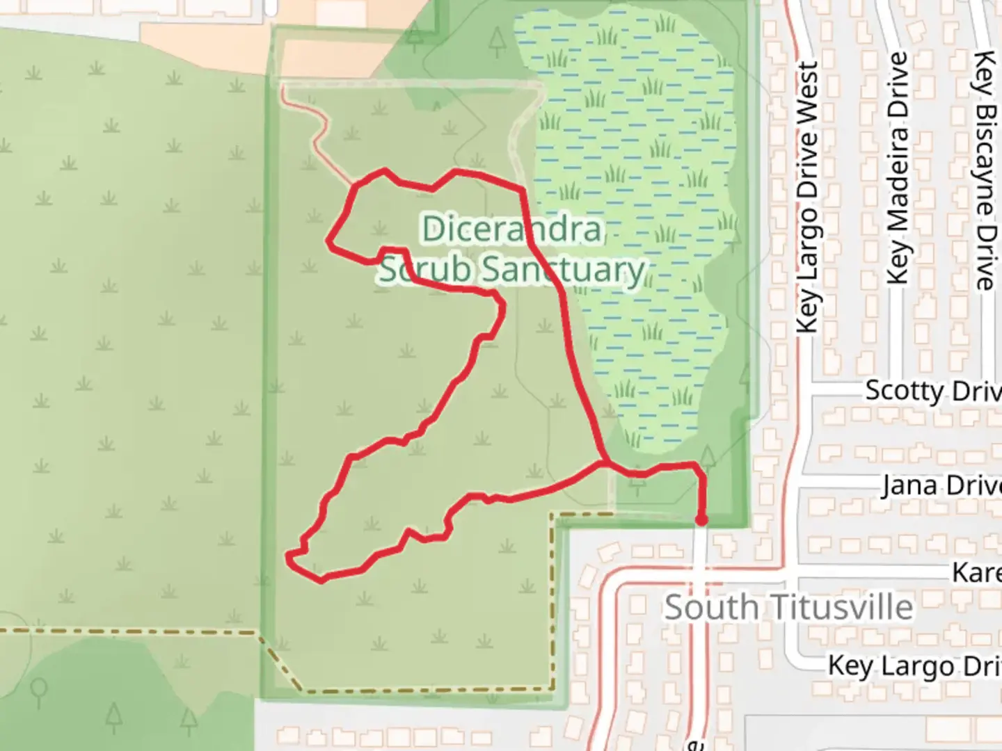 An image depicting the trail Karen Drive Loop and its surrounding area.