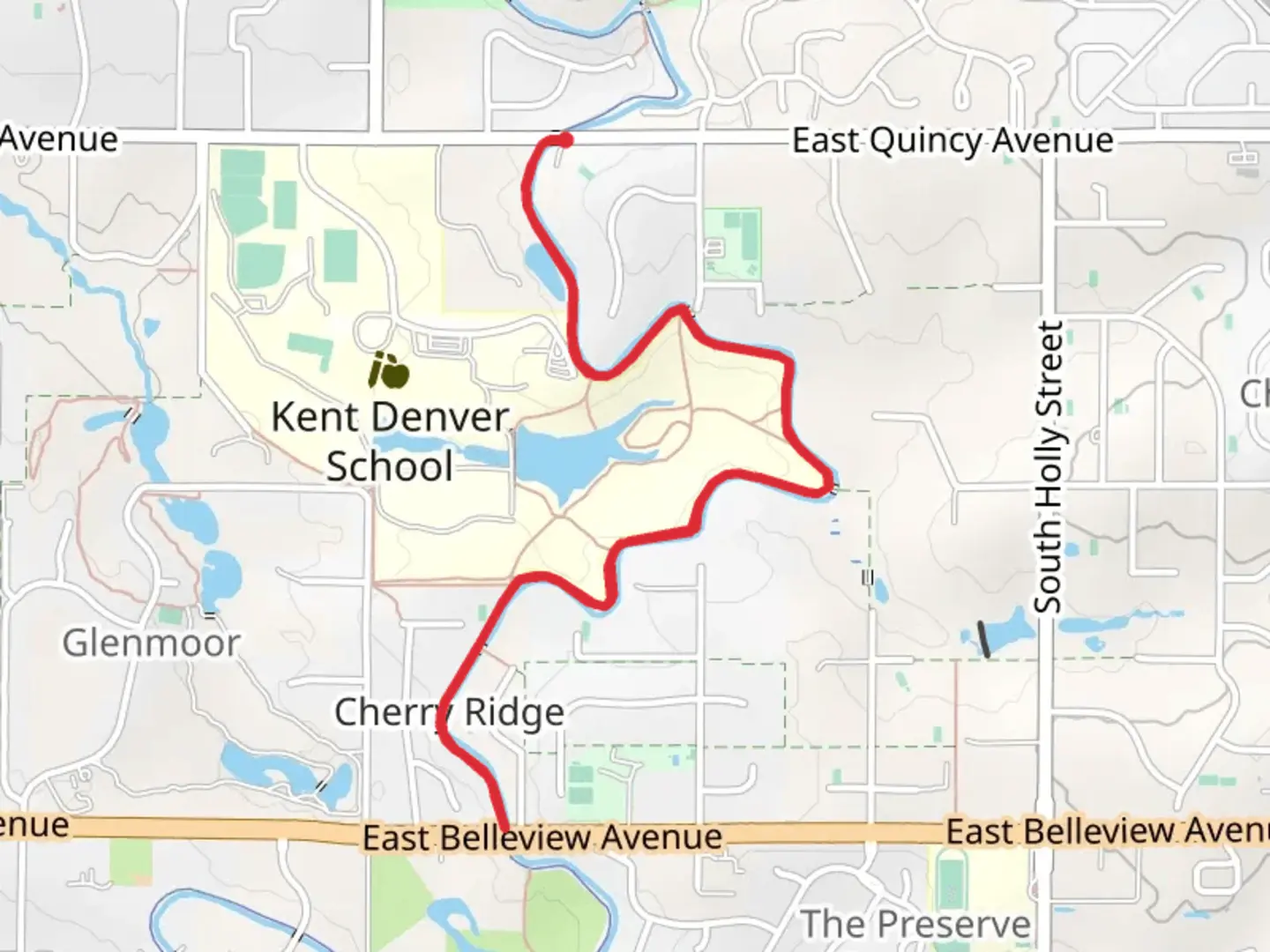 An image depicting the trail High Line Canal Trail from East Quincy Avenue - South and its surrounding area.