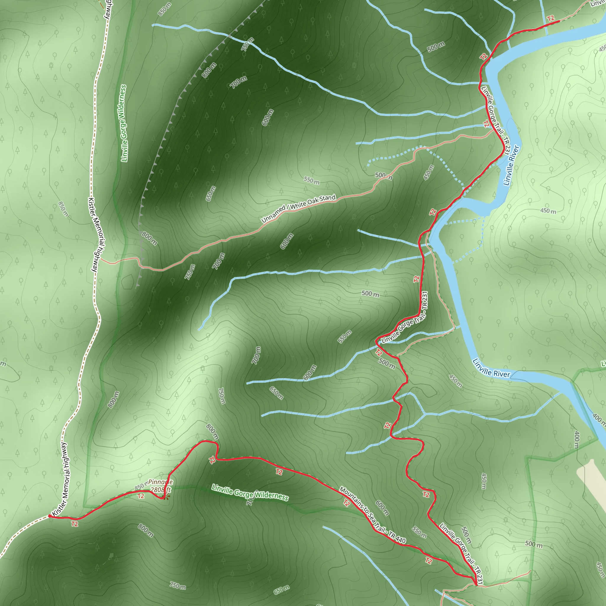 Pinnacle and Linville Gorge Trail mobile static map