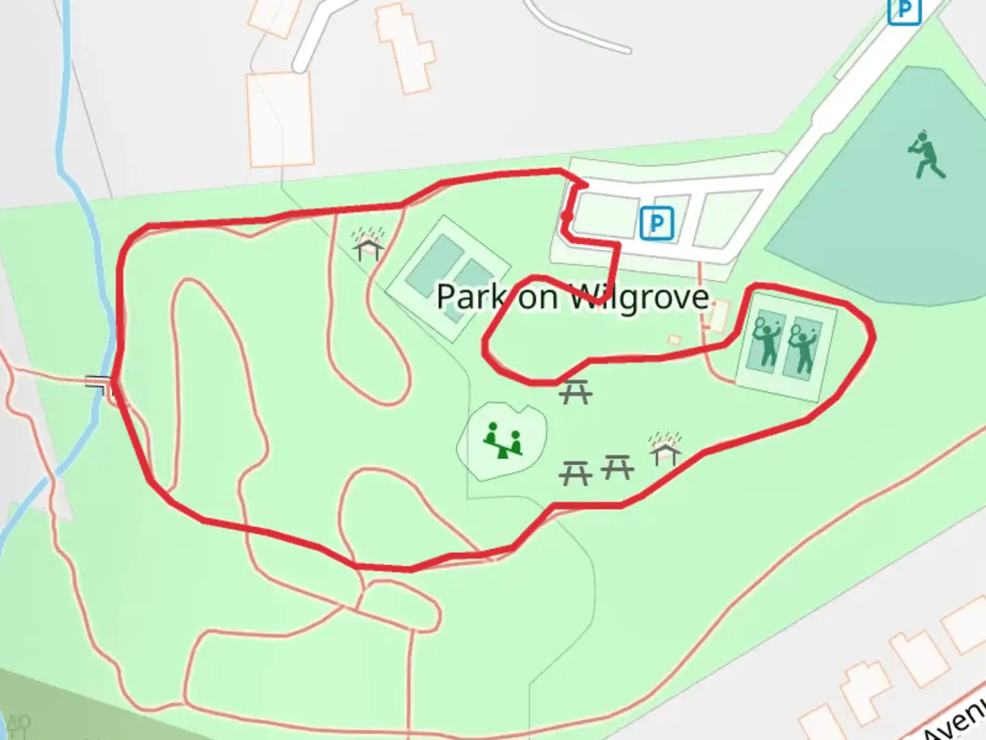 An image depicting the trail Park on Wilgrove Loop and its surrounding area.