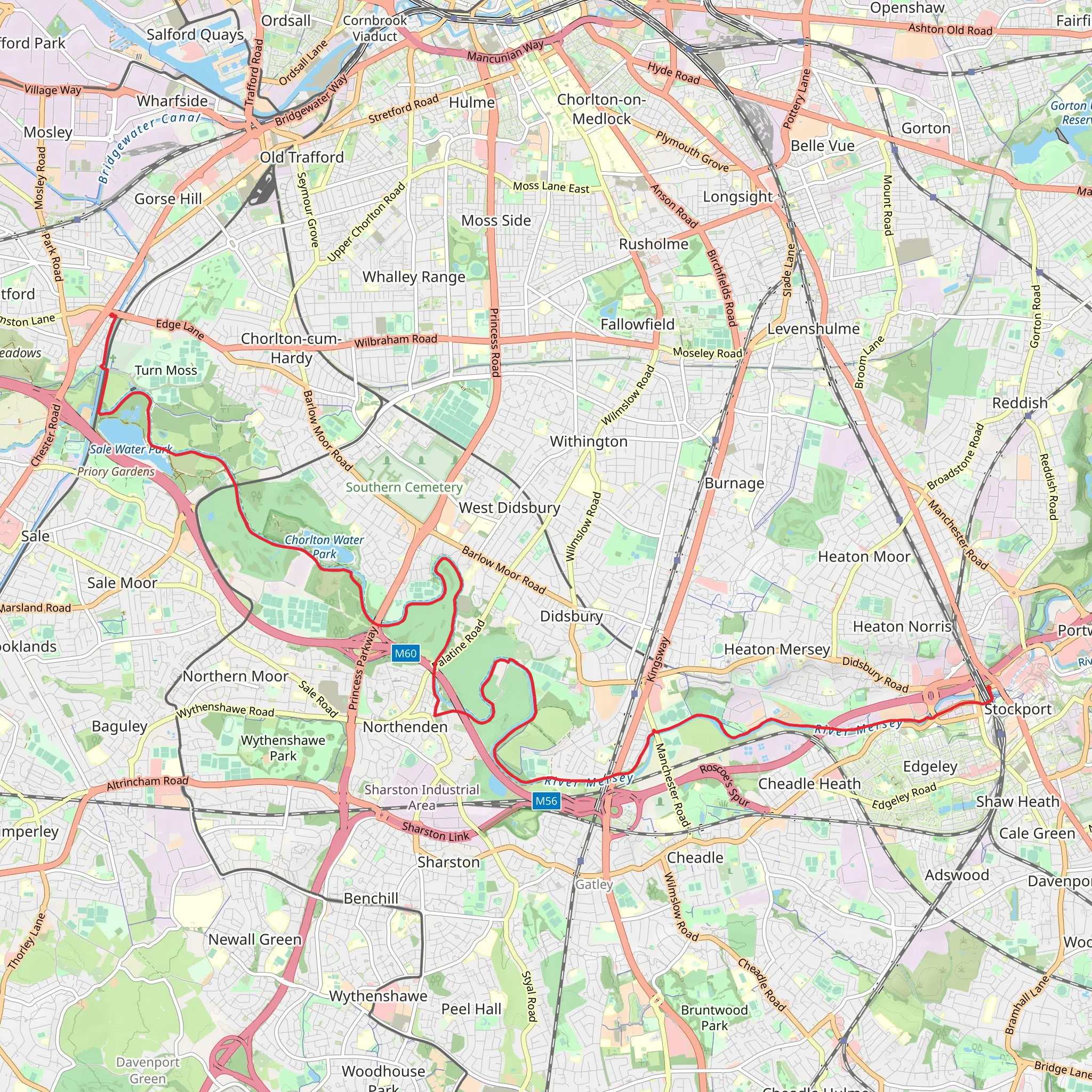 Stretford to Stockport Walk mobile static map