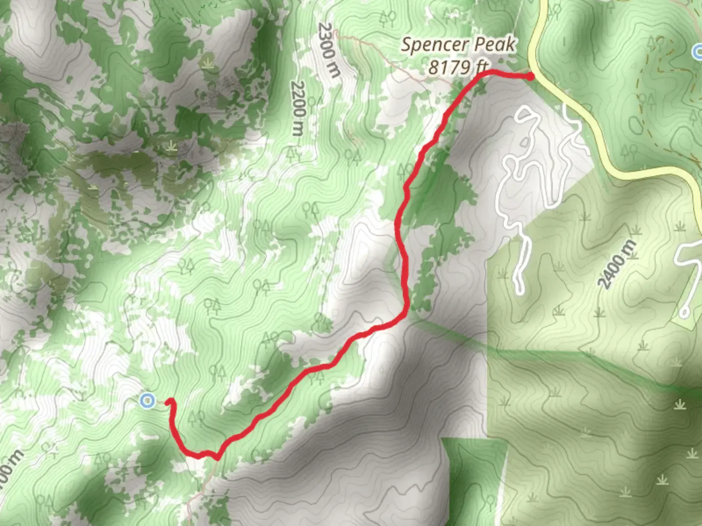 An image depicting the trail Box Spring via Box Camp Trail and its surrounding area.