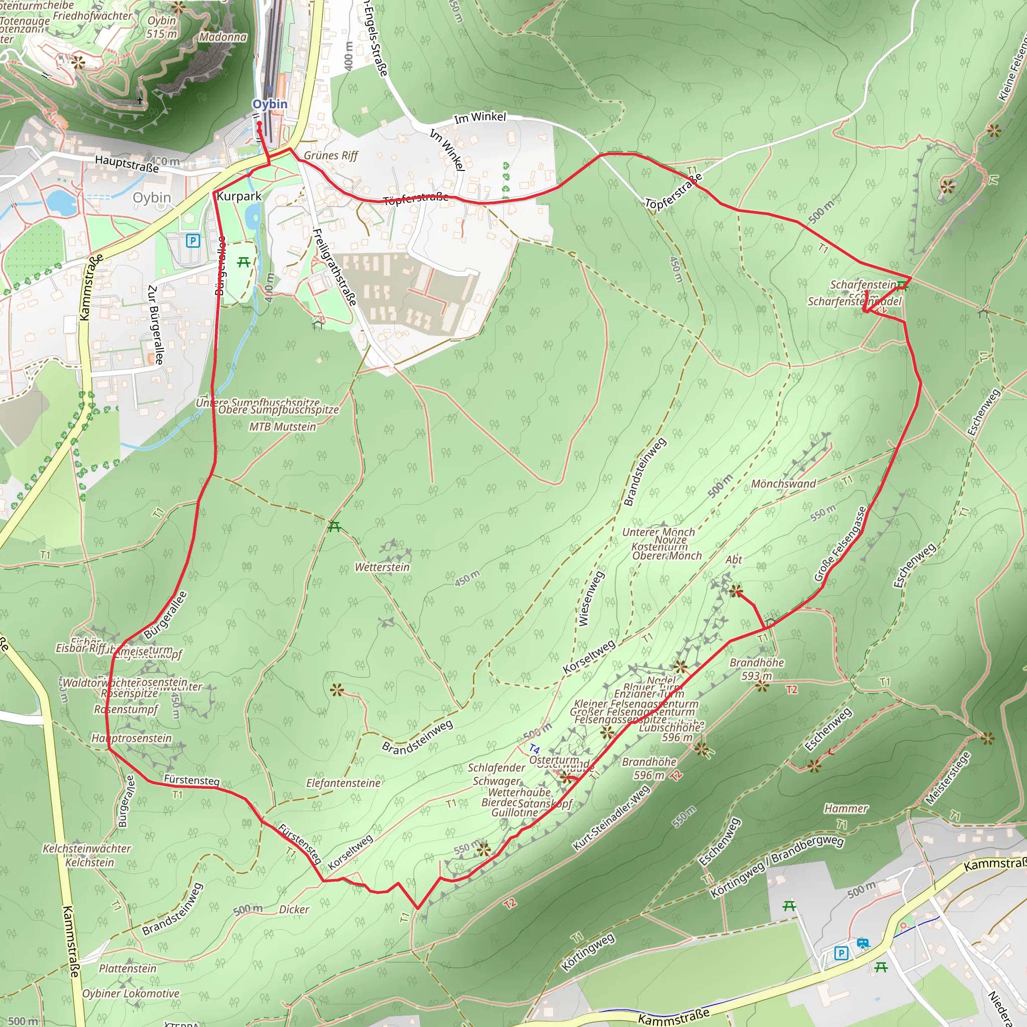 Scharfensteinnadel, Oybinblick Loop via Lausitzer Schlange mobile static map