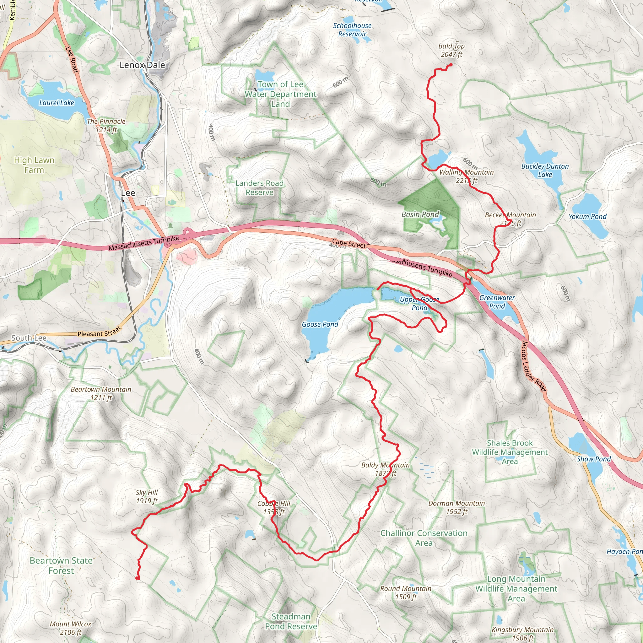 Becket Mountain and Baldy Mountain via Appalachian Trail mobile static map