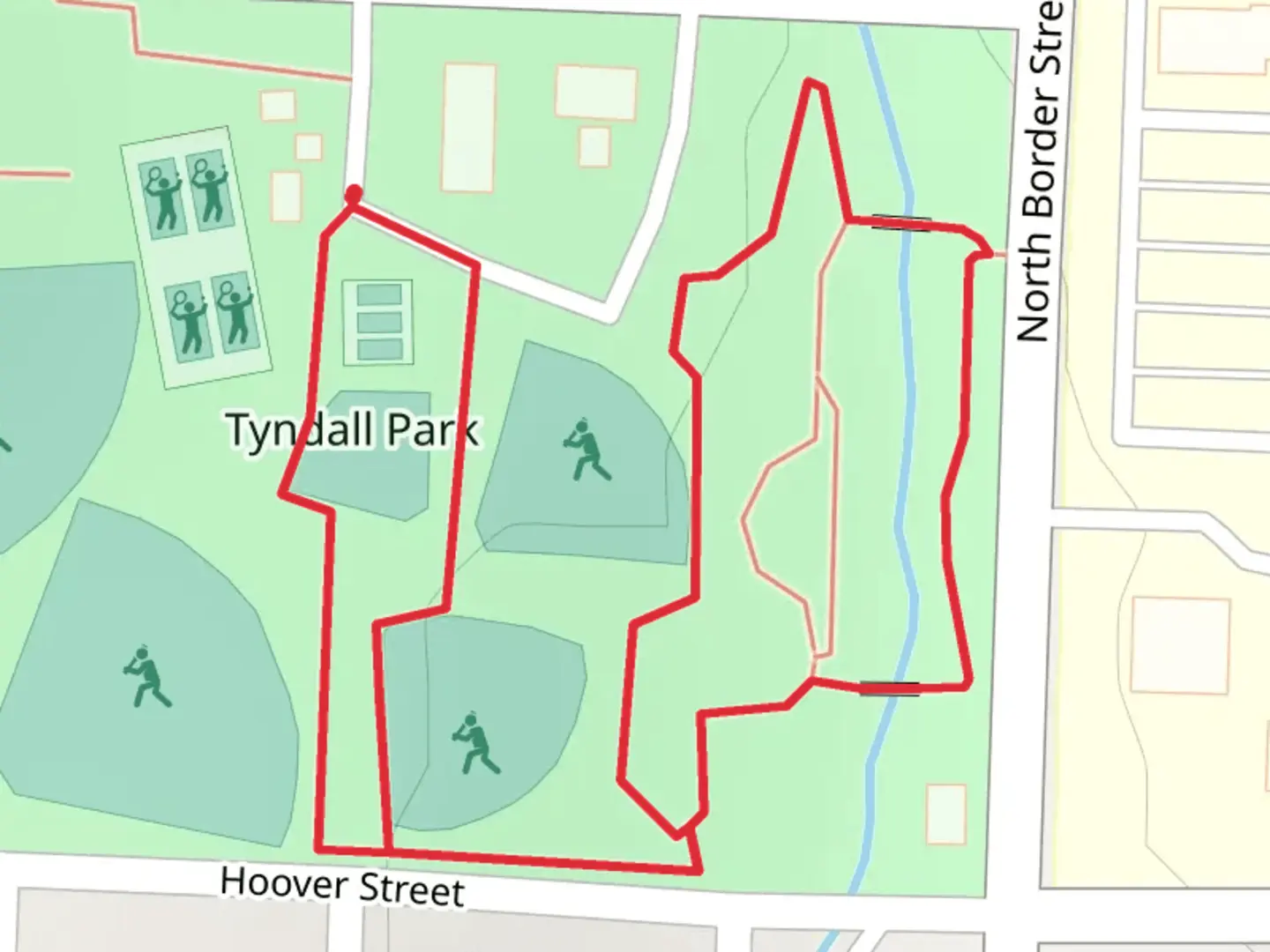 An image depicting the trail Tyndall Park Walkway Loop and its surrounding area.