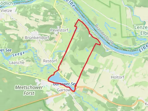 Beobachtungspunkt Elbholz, Beobachtungsplattform Westufer and Gartower See via Hoehbeck Elbholz Weg