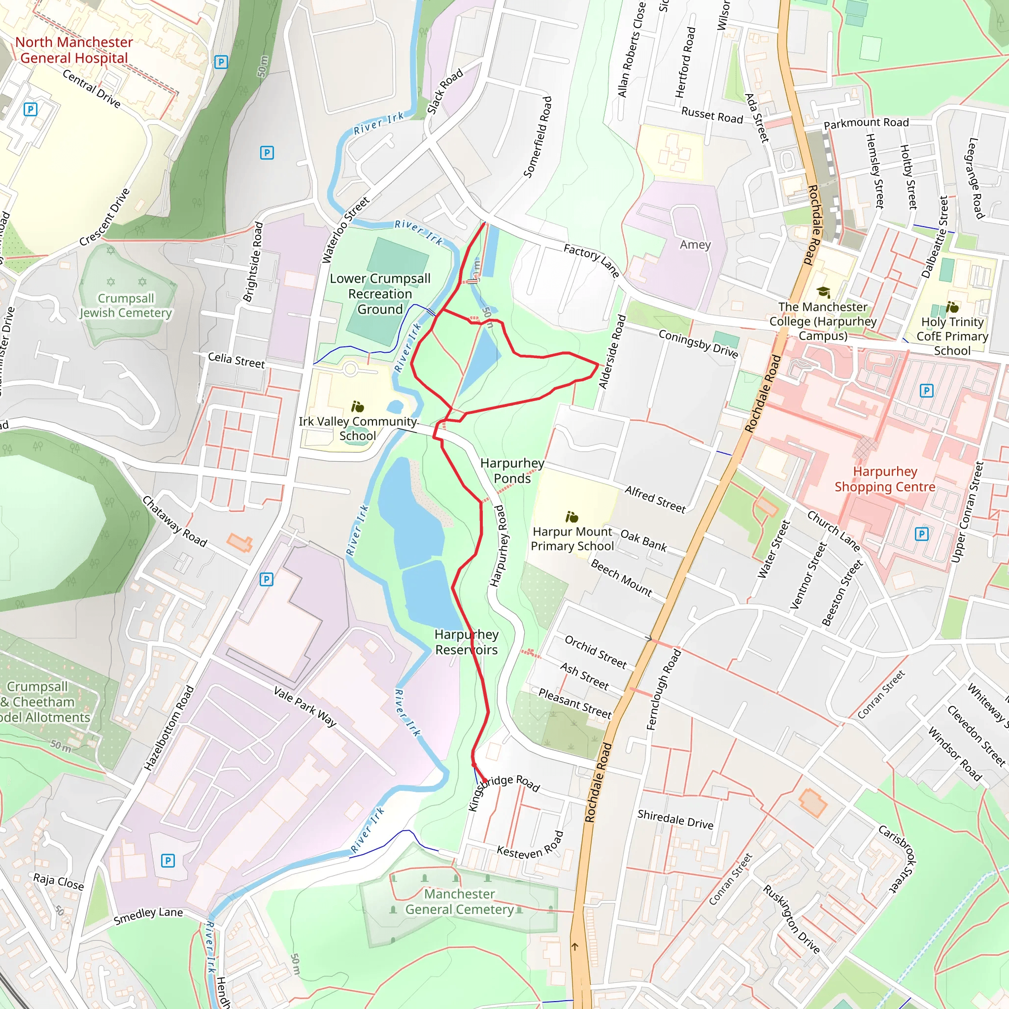 Harpurhey Ponds and Reservoirs Loop mobile static map