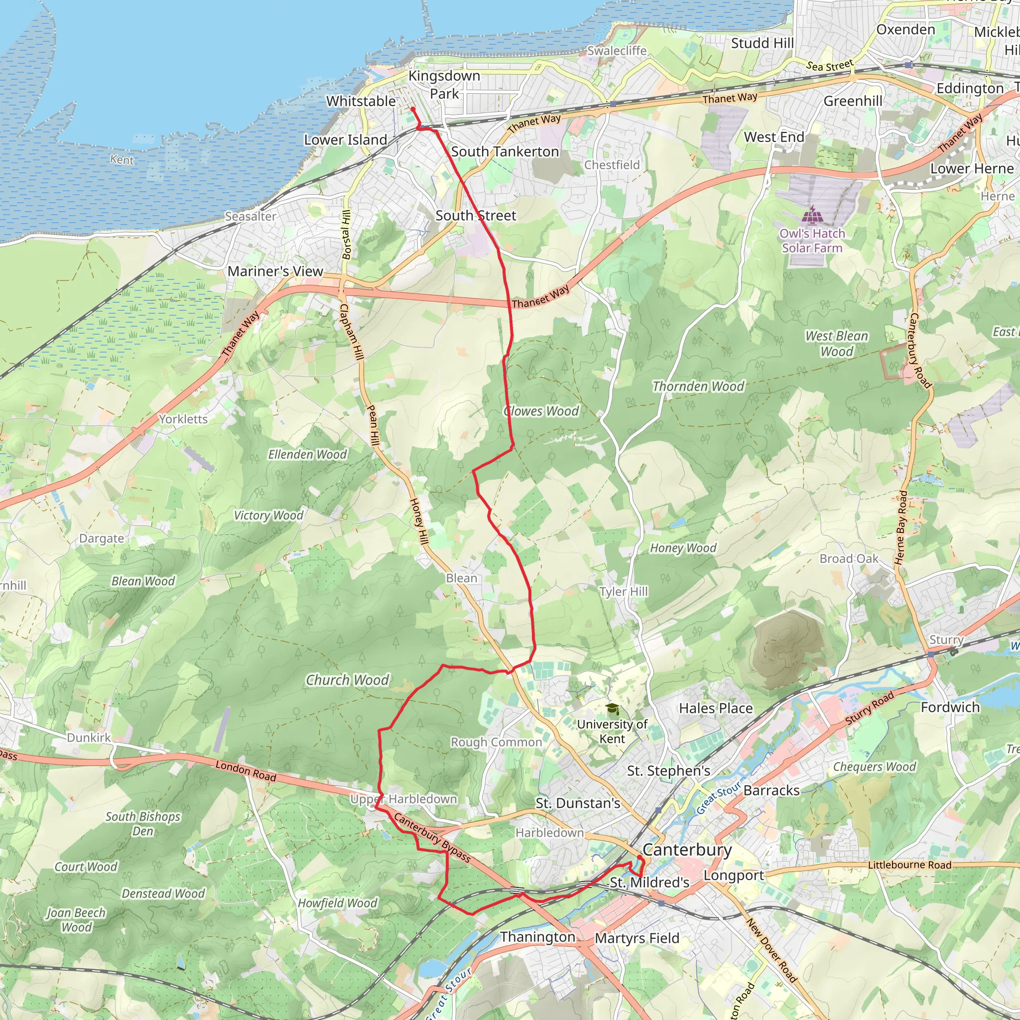 Canterbury to Whitstable Walk mobile static map