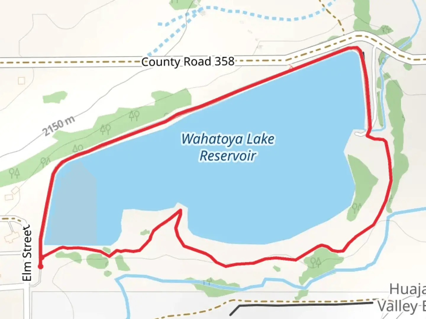 An image depicting the trail Wahatoya Lake Reservoir Loop and its surrounding area.