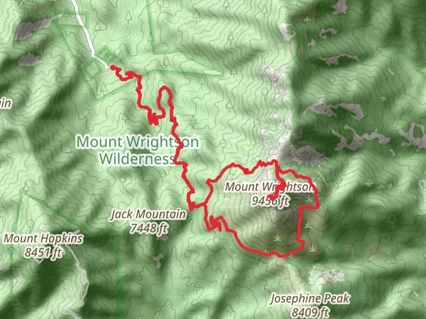 An image depicting the trail Super Trail, Mount Wrightson and Sky Islands Traverse Loop and its surrounding area.