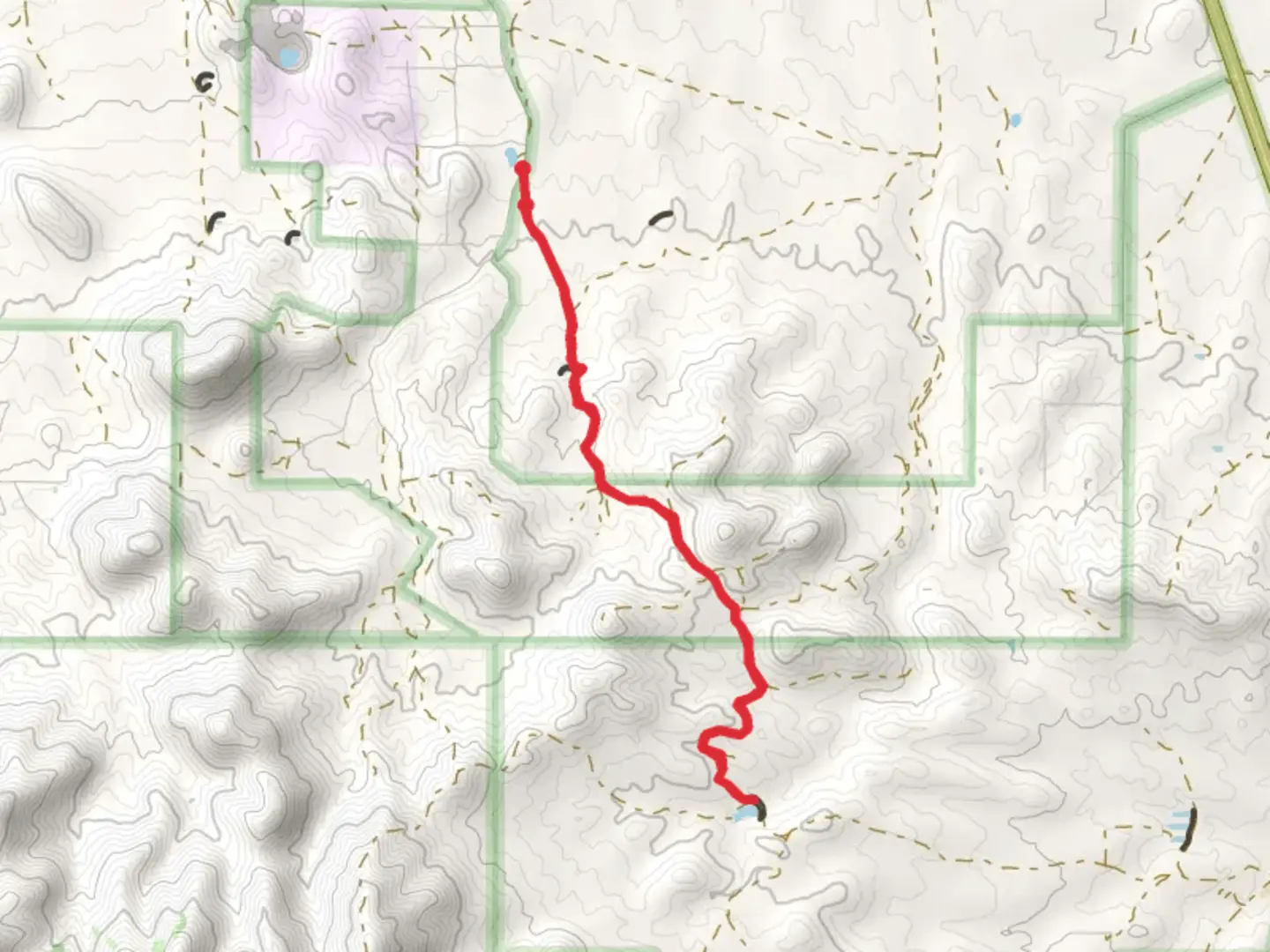 An image depicting the trail The Lake from South Copper Cut Trail and its surrounding area.