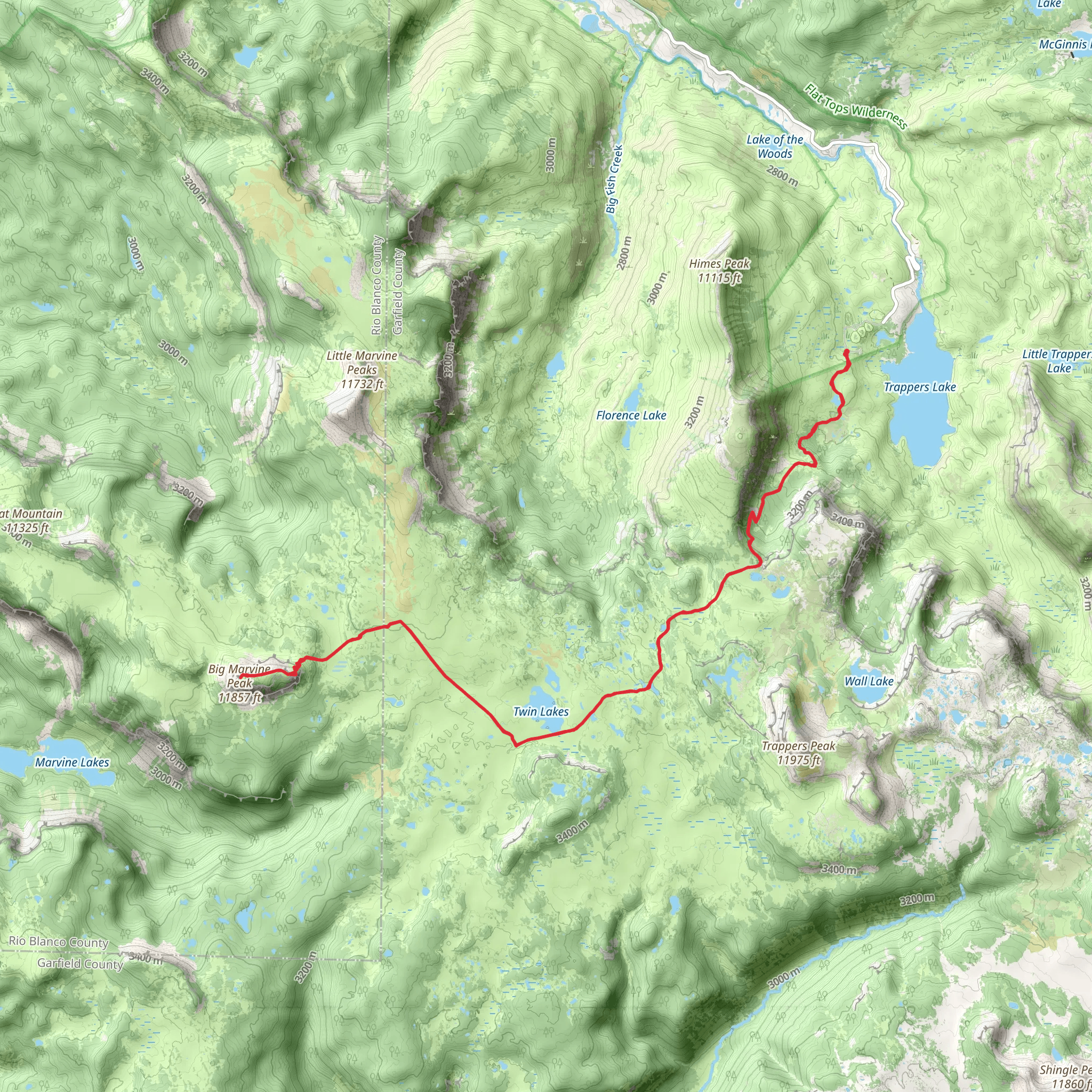 Wall Lake and Oyster Lake via Big Marvine Peak Trail mobile static map