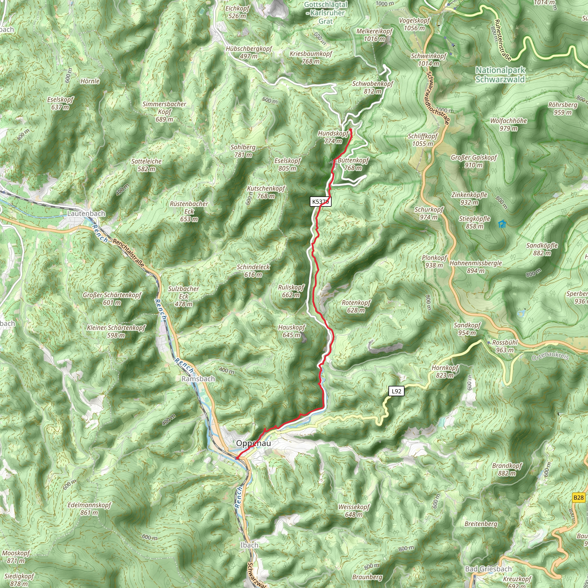 Oppenau to Allerheiligen Walk mobile static map