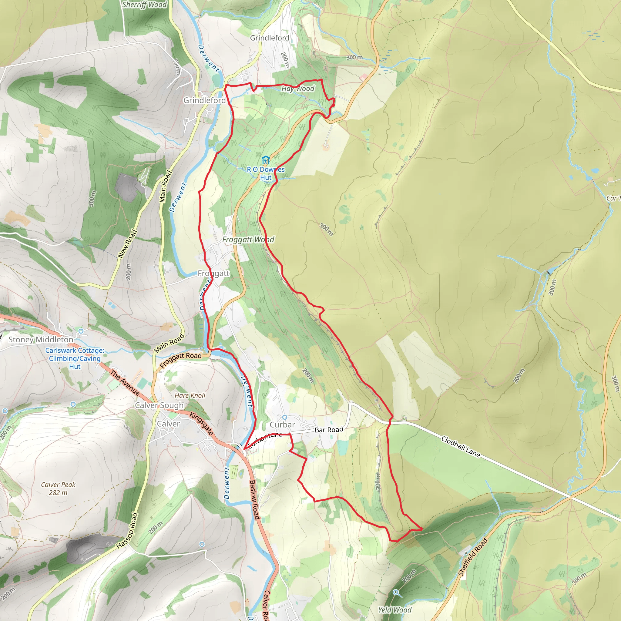The River Derwent - Curbar - Baslow and Froggatt Edges mobile static map