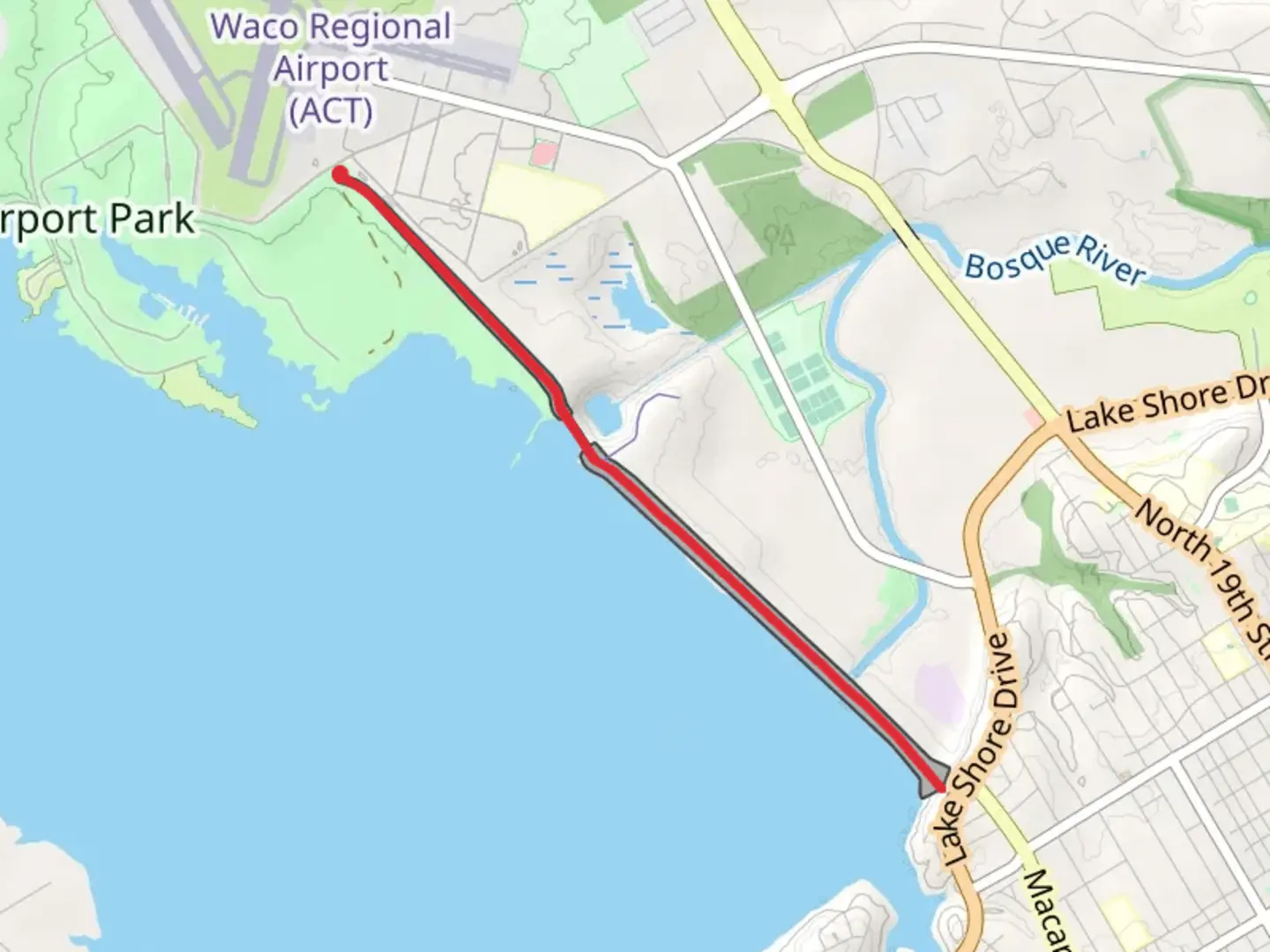 An image depicting the trail Waco Lake Hike Trail and its surrounding area.