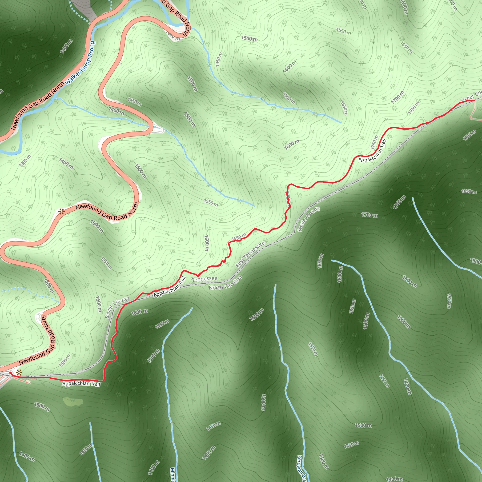 Appalachian Trail from Newfound Gap mobile static map