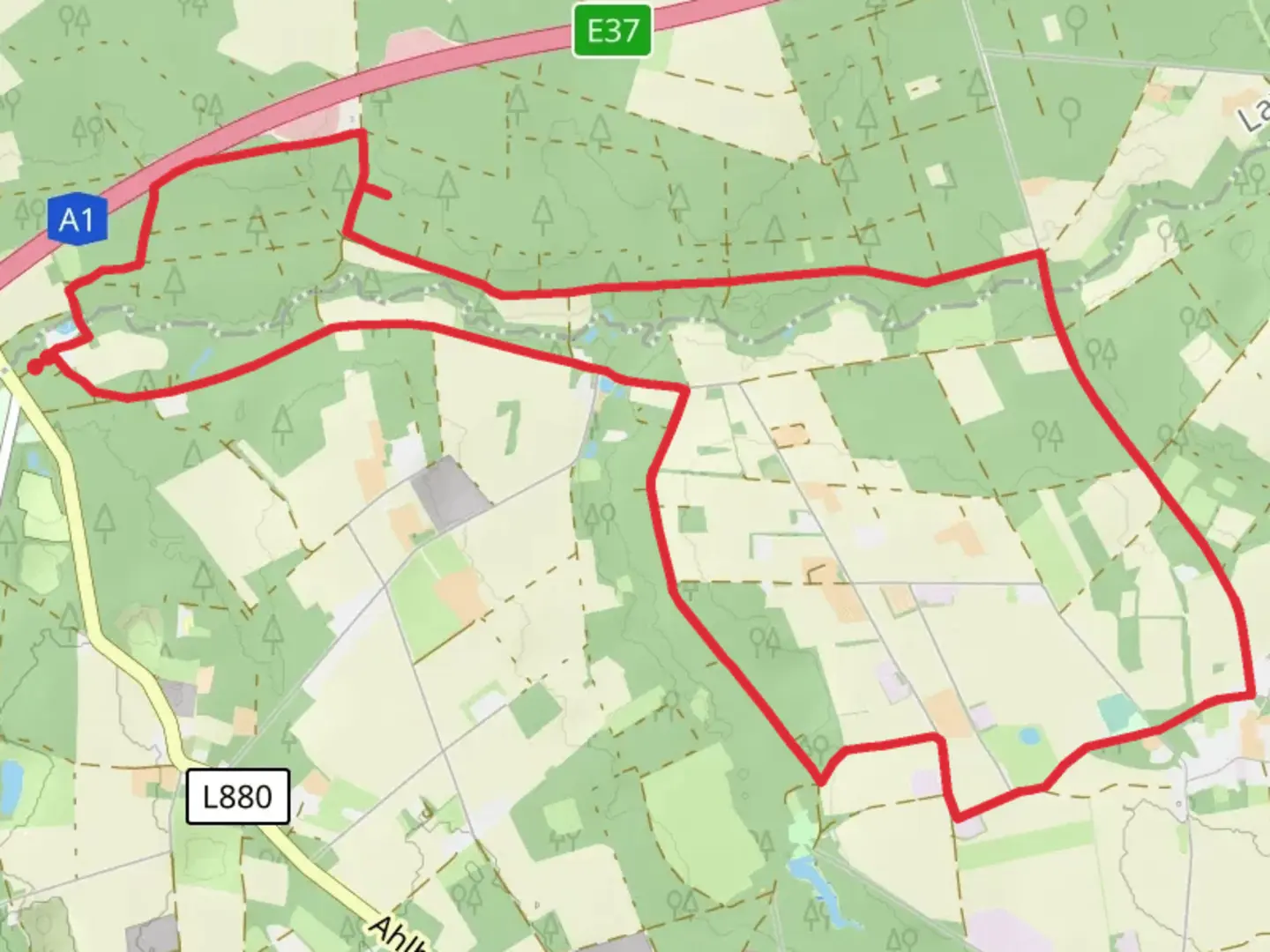 An image depicting the trail Grosssteingrab Ahlhorner Kellersteine 2 and its surrounding area.