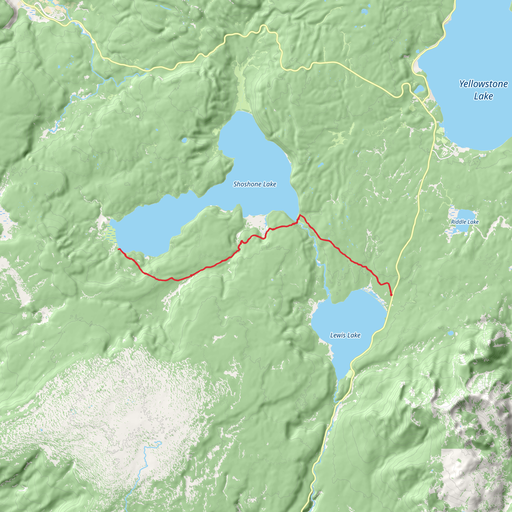 South Shore Shoshone Lake via Dogshead Trail mobile static map