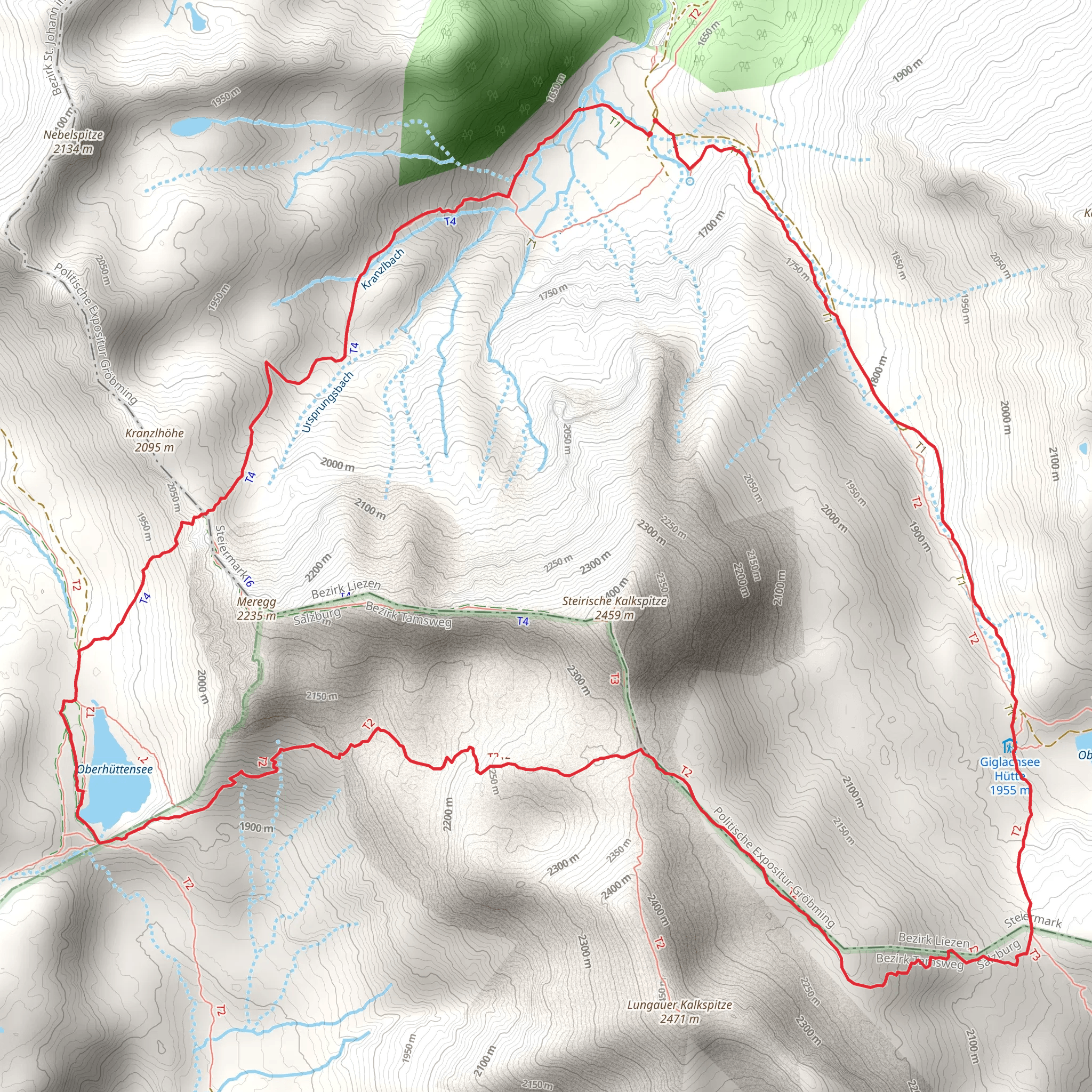 Around Steirische Kalkspitze Summit and Lake Oberhüttensee mobile static map