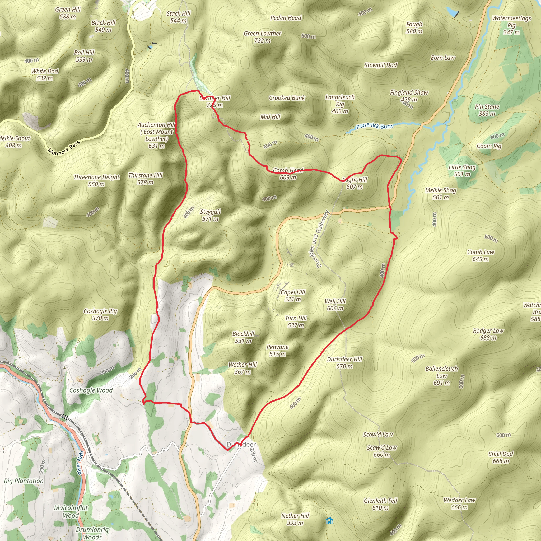 Comb Head and Lowther Hill from Durisdeer mobile static map