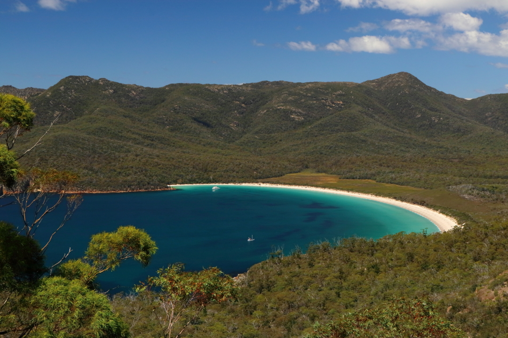 An image depicting the trail Wineglass Bay Lookout Walk and its surrounding area.