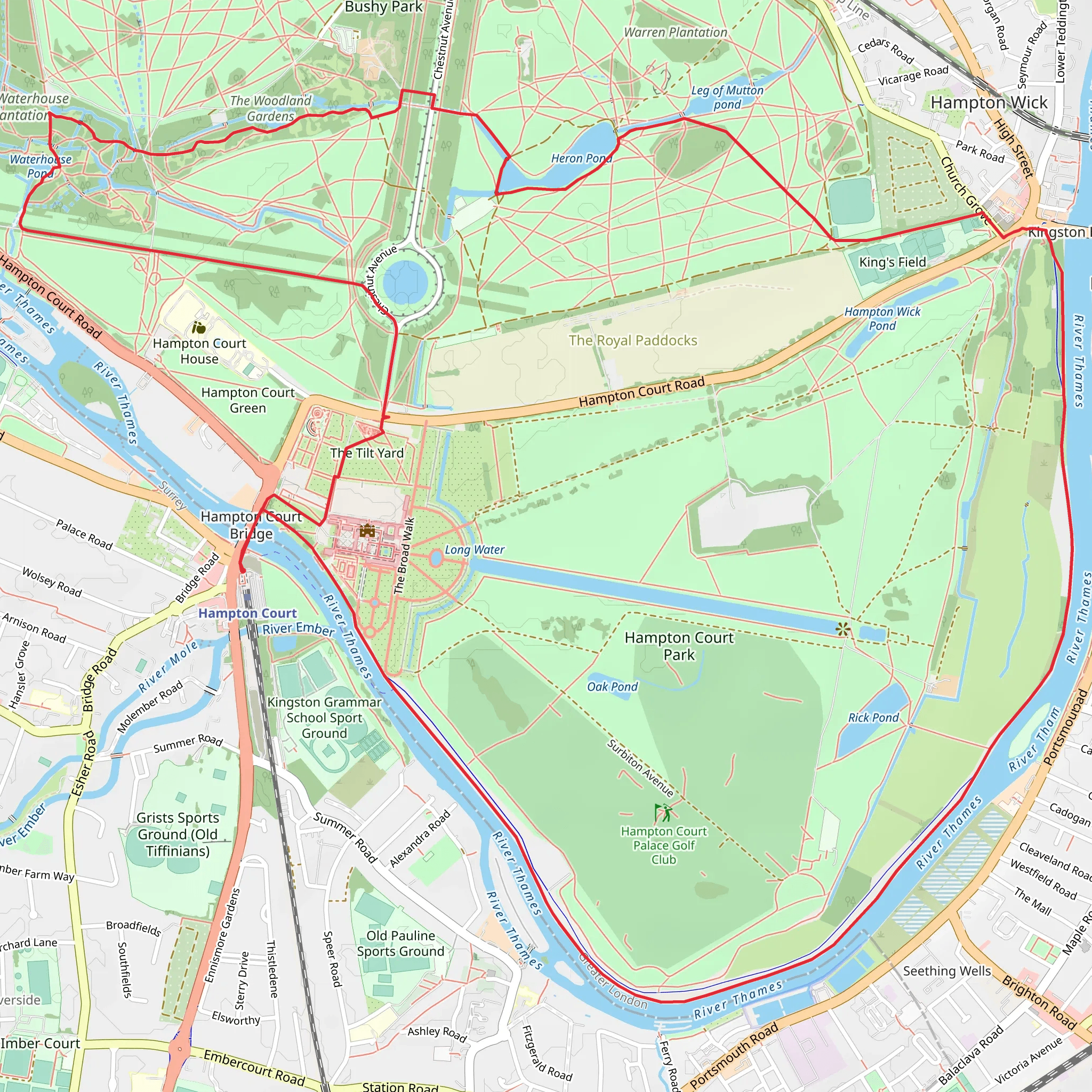 Hampton Court Parks and Gardens mobile static map