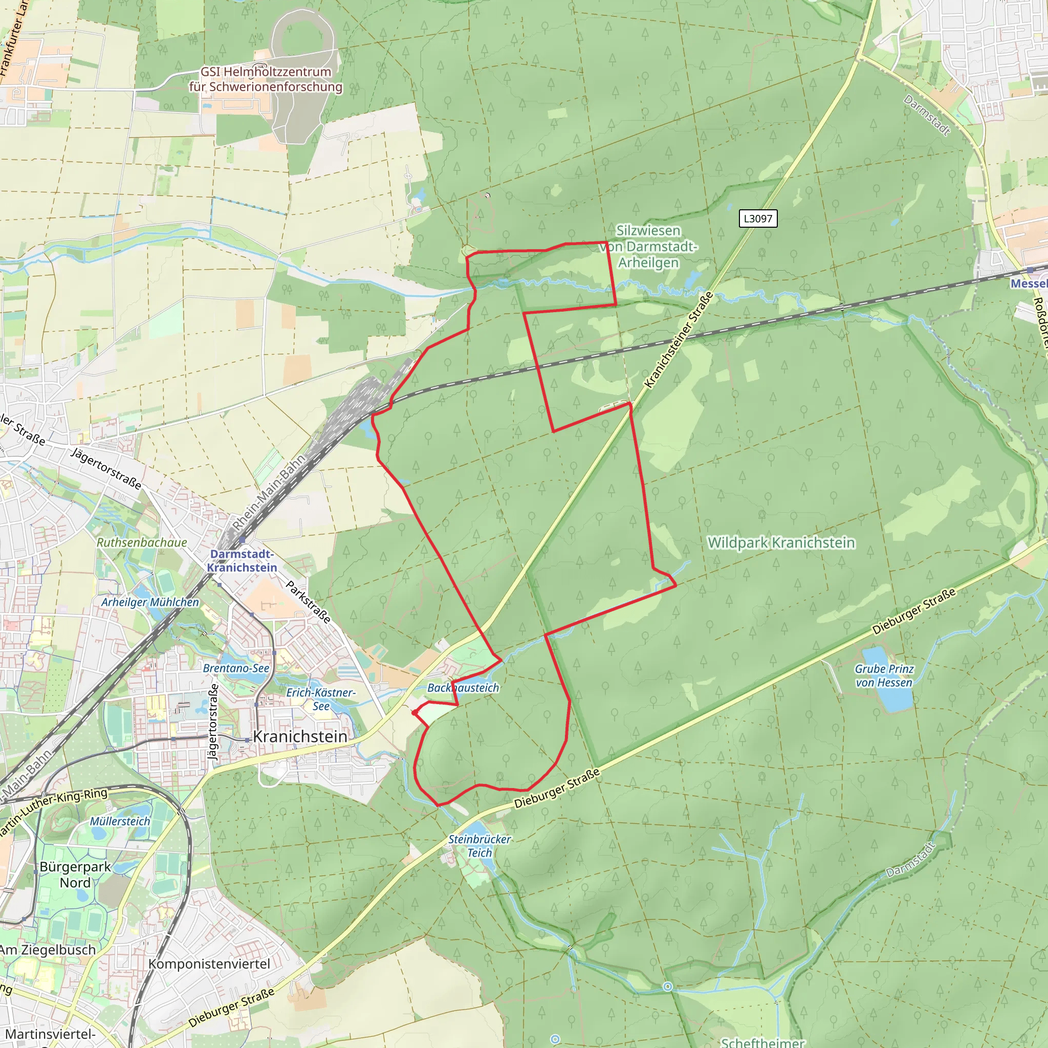 Backhausteich via Kernschneise and Hahnwiesenschneise mobile static map