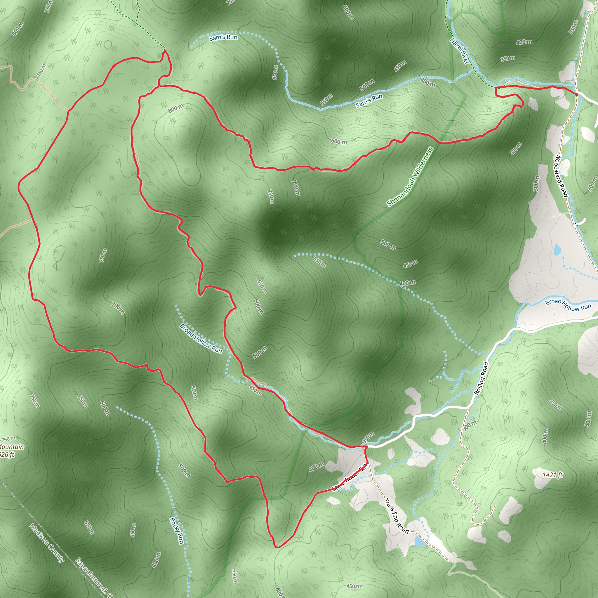 Hazel River, Broad Hollow and Pine Hill Gap Loop Trail mobile static map