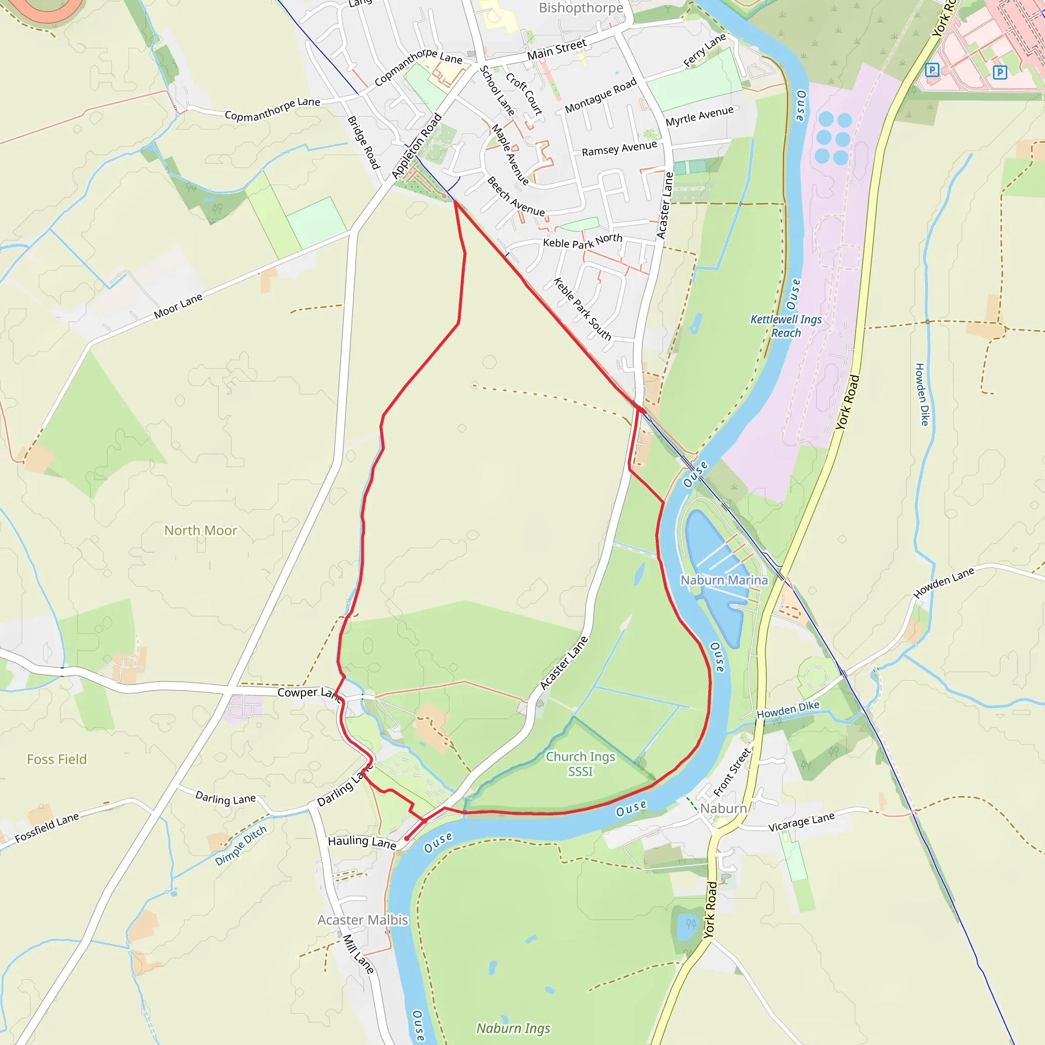 Acaster Bridge and River Ouse Loop mobile static map