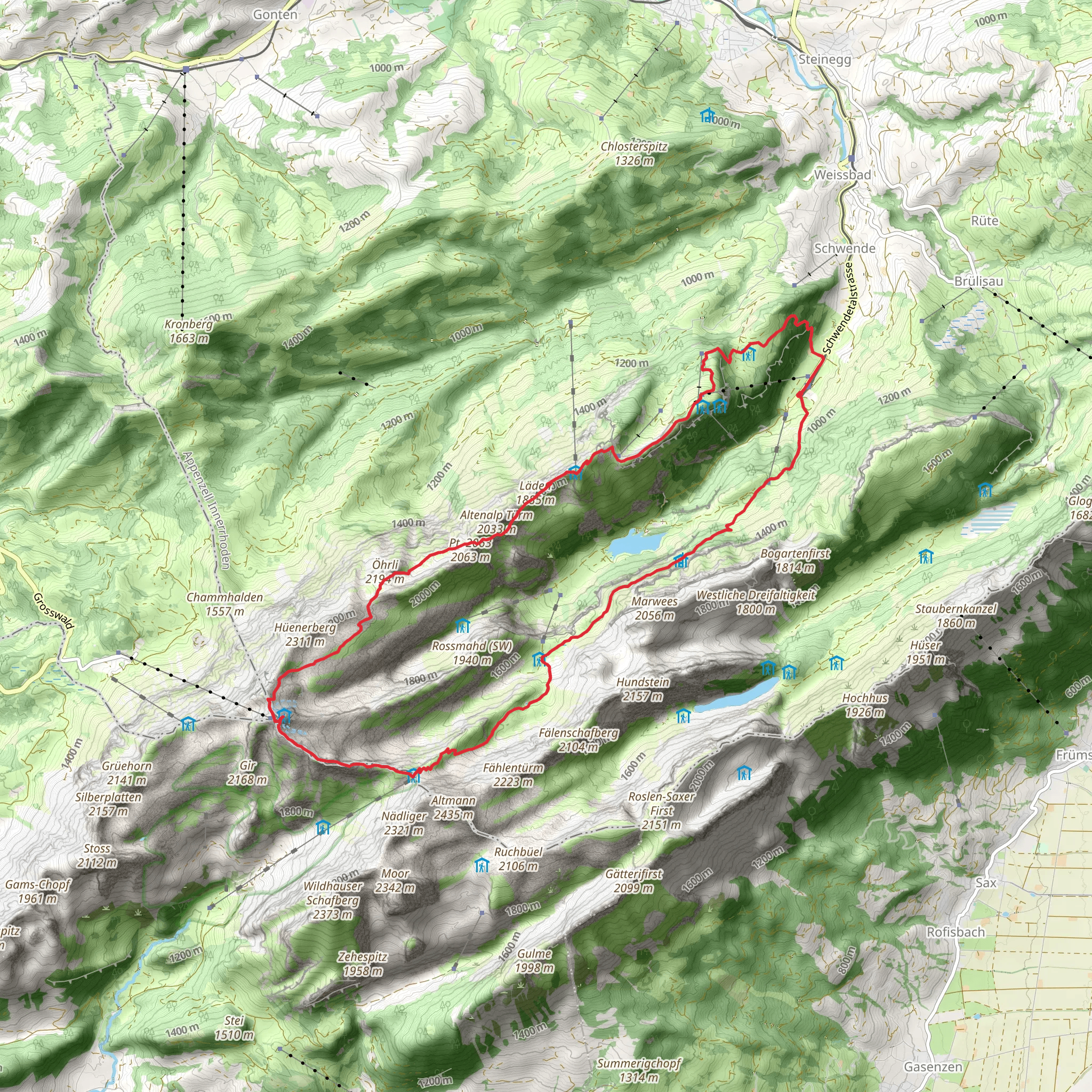 Wasserauen to Säntis Loop Trail mobile static map