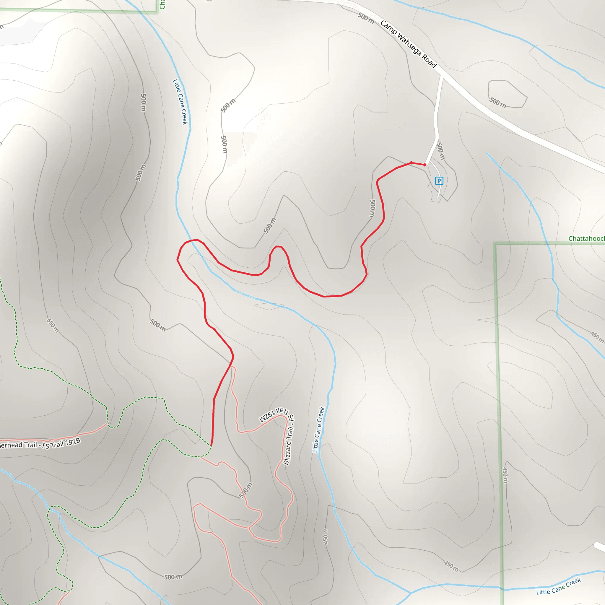 Parking Lot Trail via Little Cane Creek mobile static map