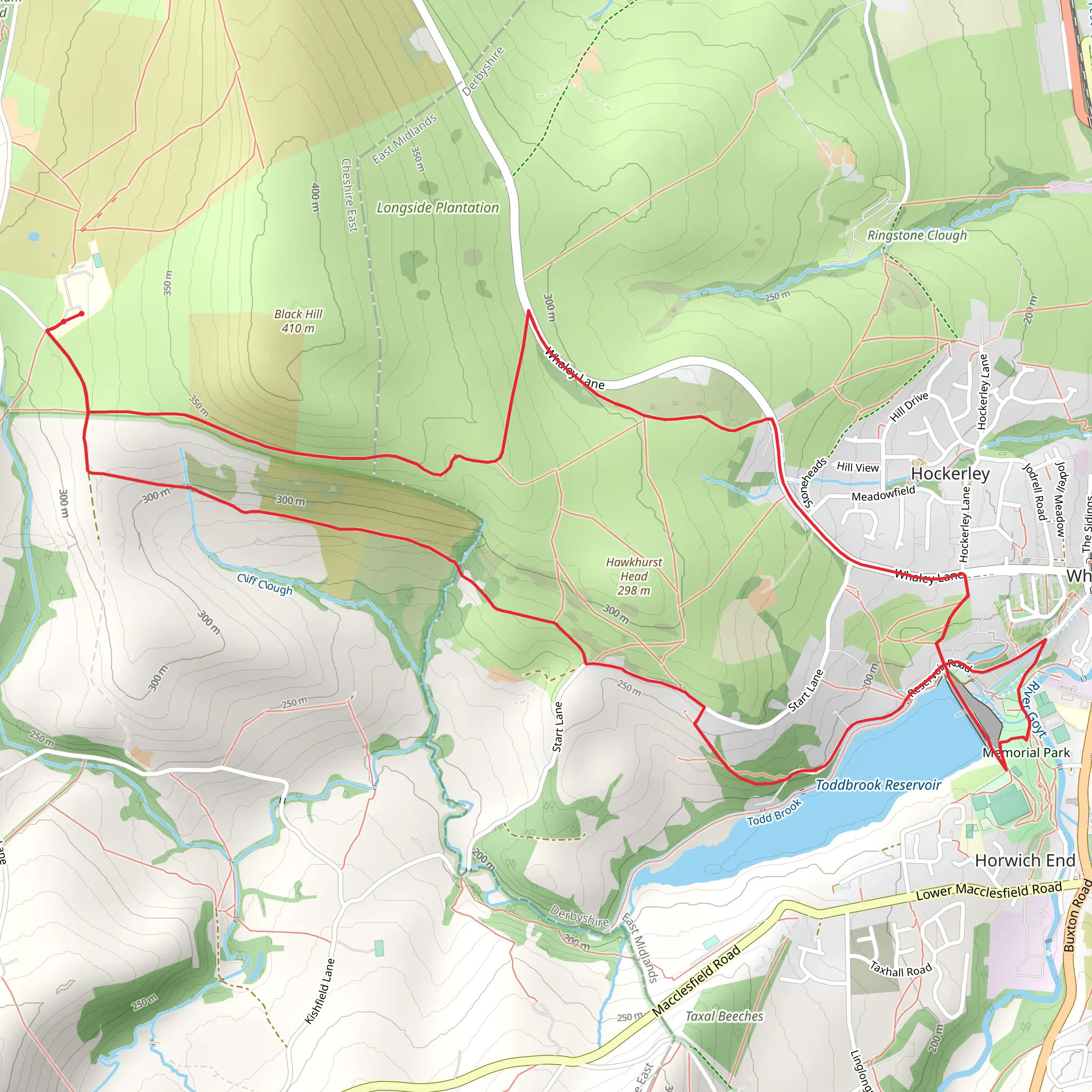 Toddbrook Reservoir and Cliff Loop mobile static map