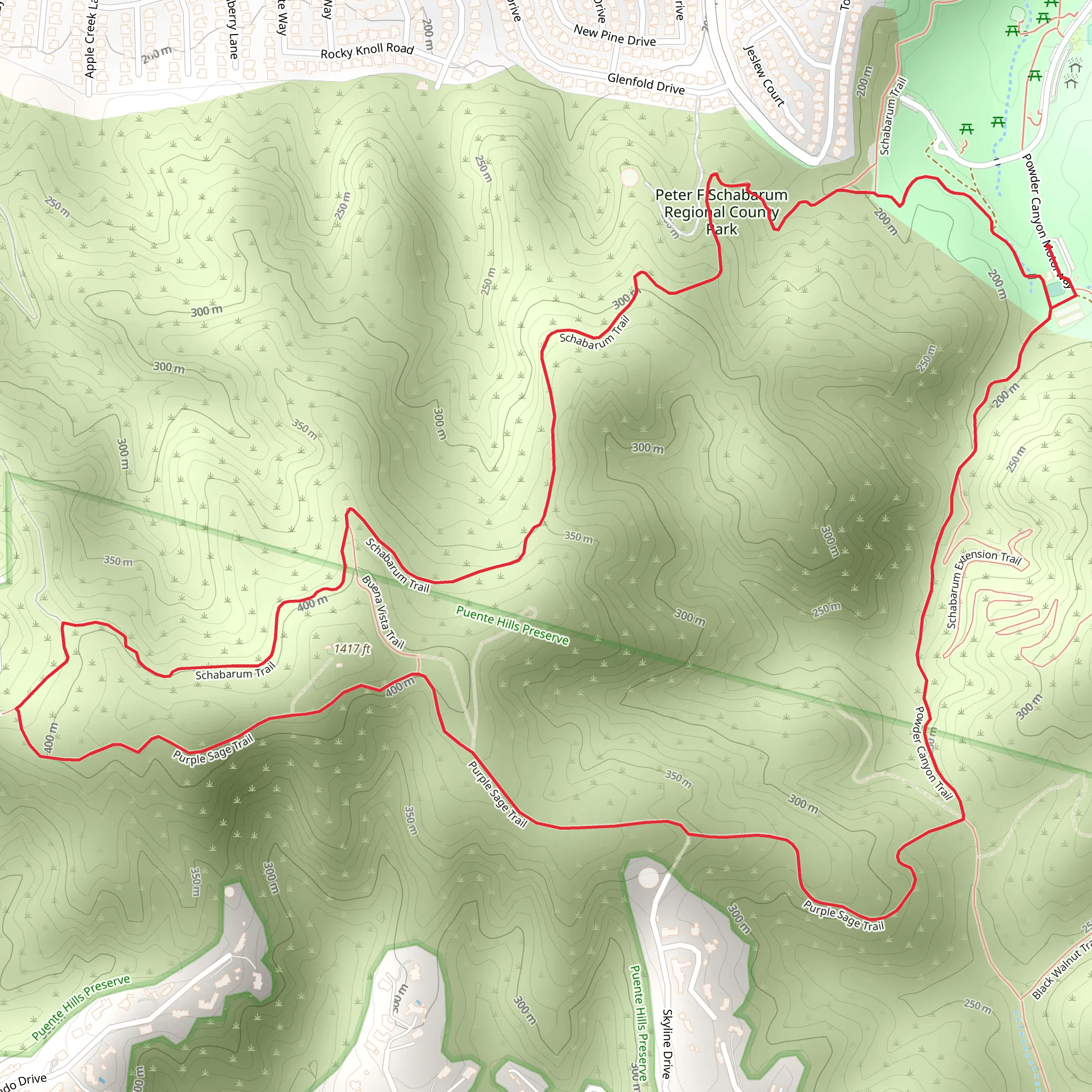 Schabarum and Purple Sage Loop Trail mobile static map