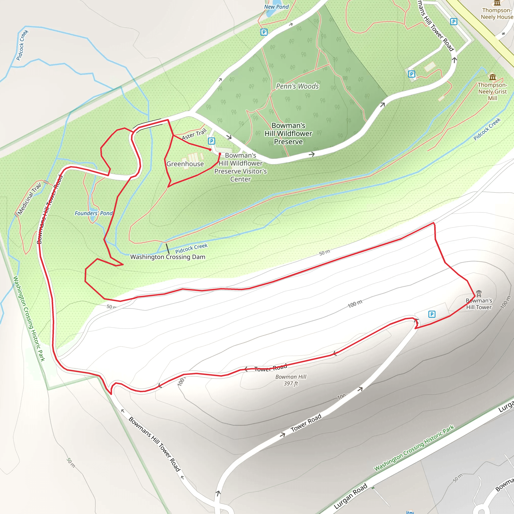 Bowman Hill - Pidcock Creek Loop mobile static map