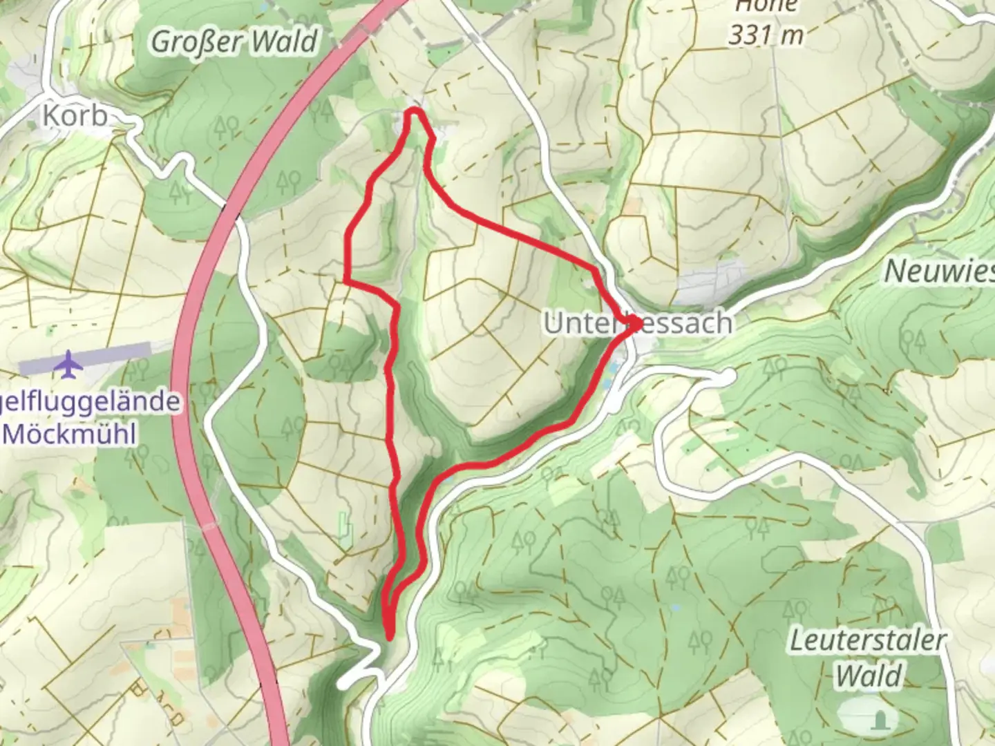 An image depicting the trail Widdern-Unterkessach Rundweg and its surrounding area.