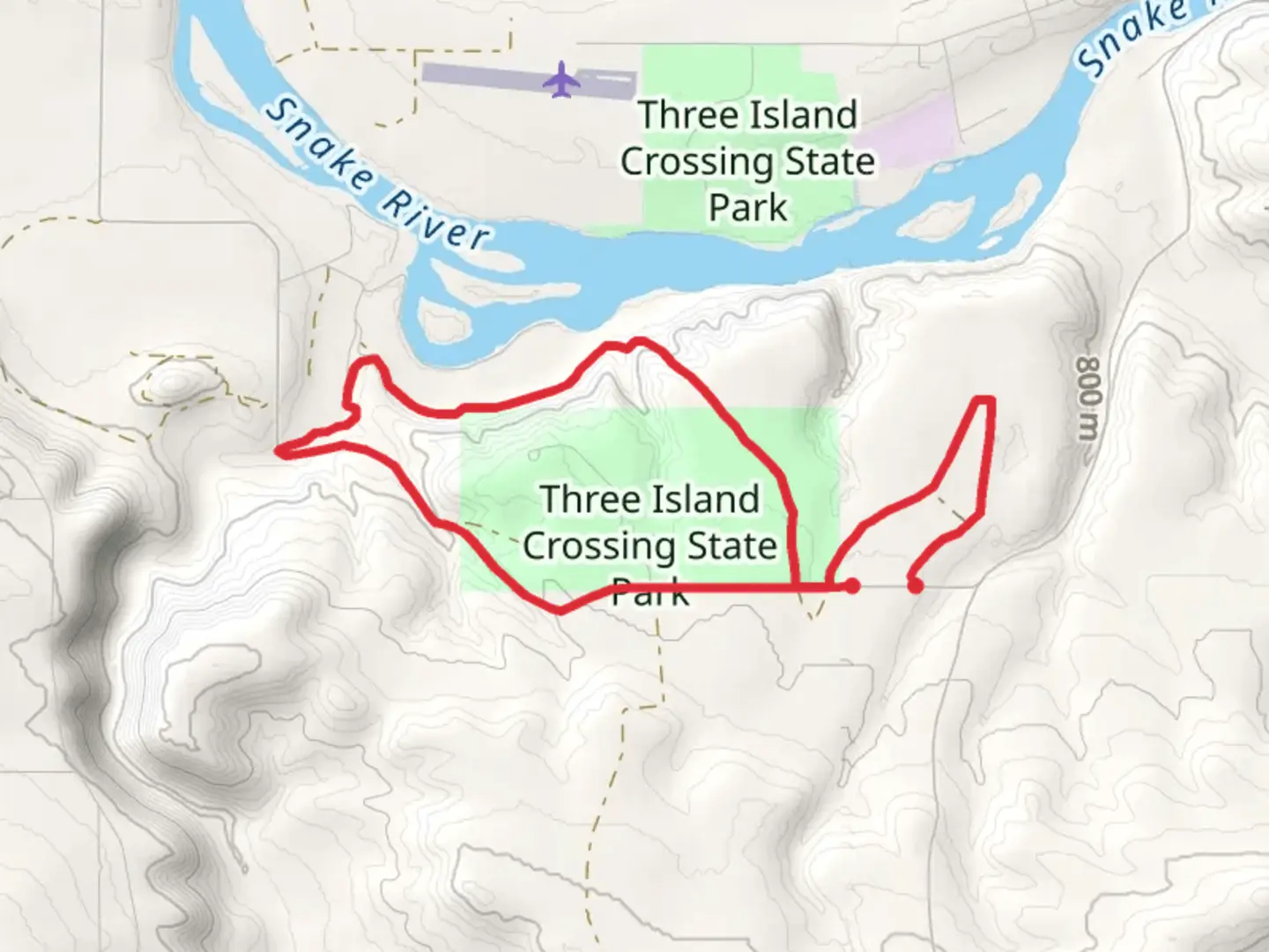 An image depicting the trail Three Island Crossing State Park Loop and its surrounding area.