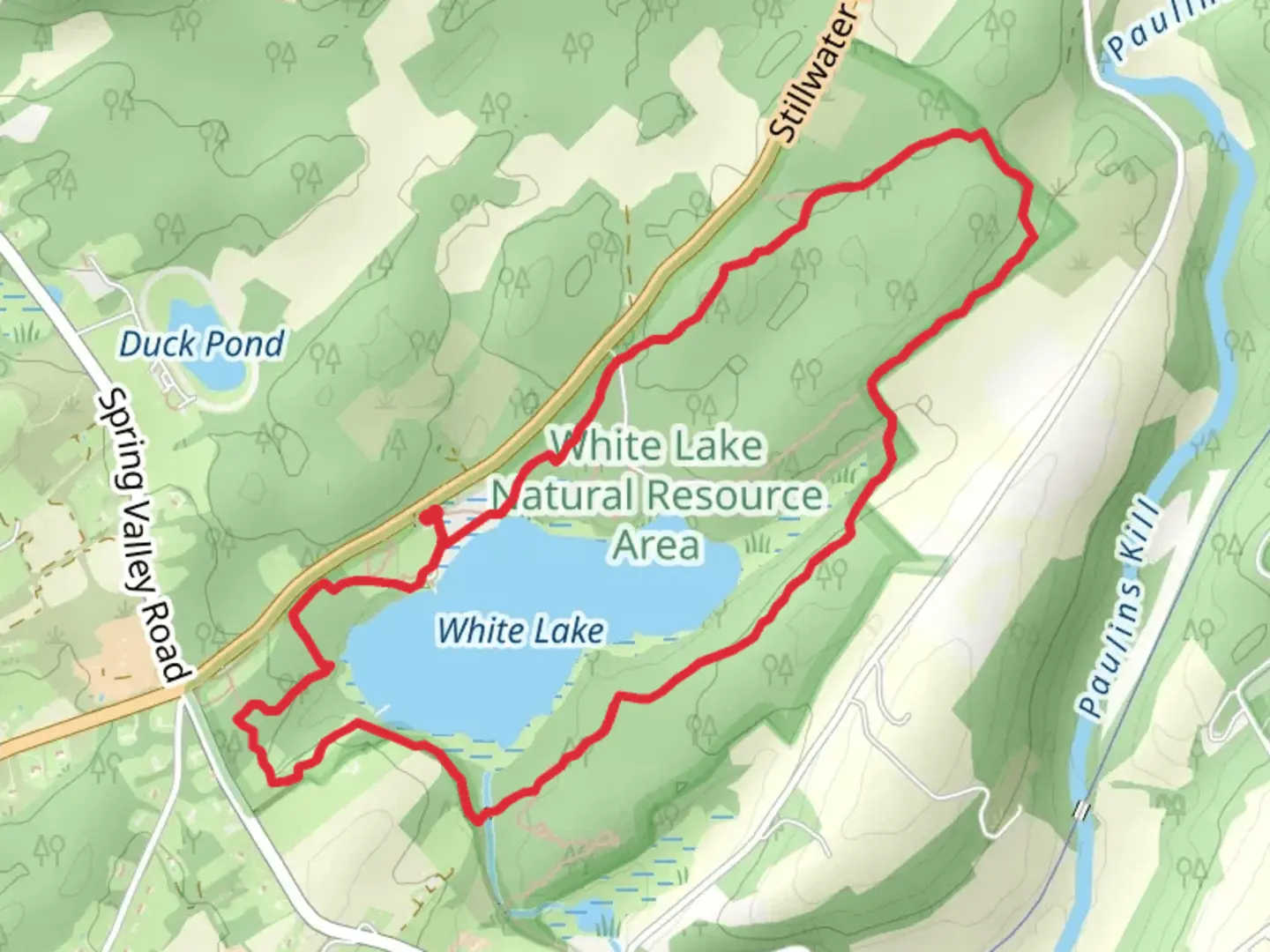 An image depicting the trail White Lake and Blue Loop Trail and its surrounding area.