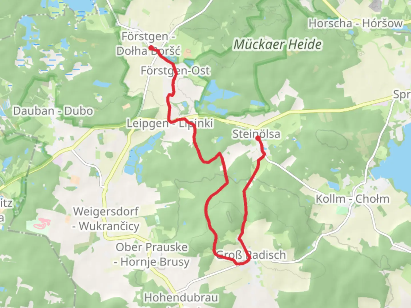 An image depicting the trail Förstgen bei Niesky to Steinoelsa via Kirchteich and its surrounding area.