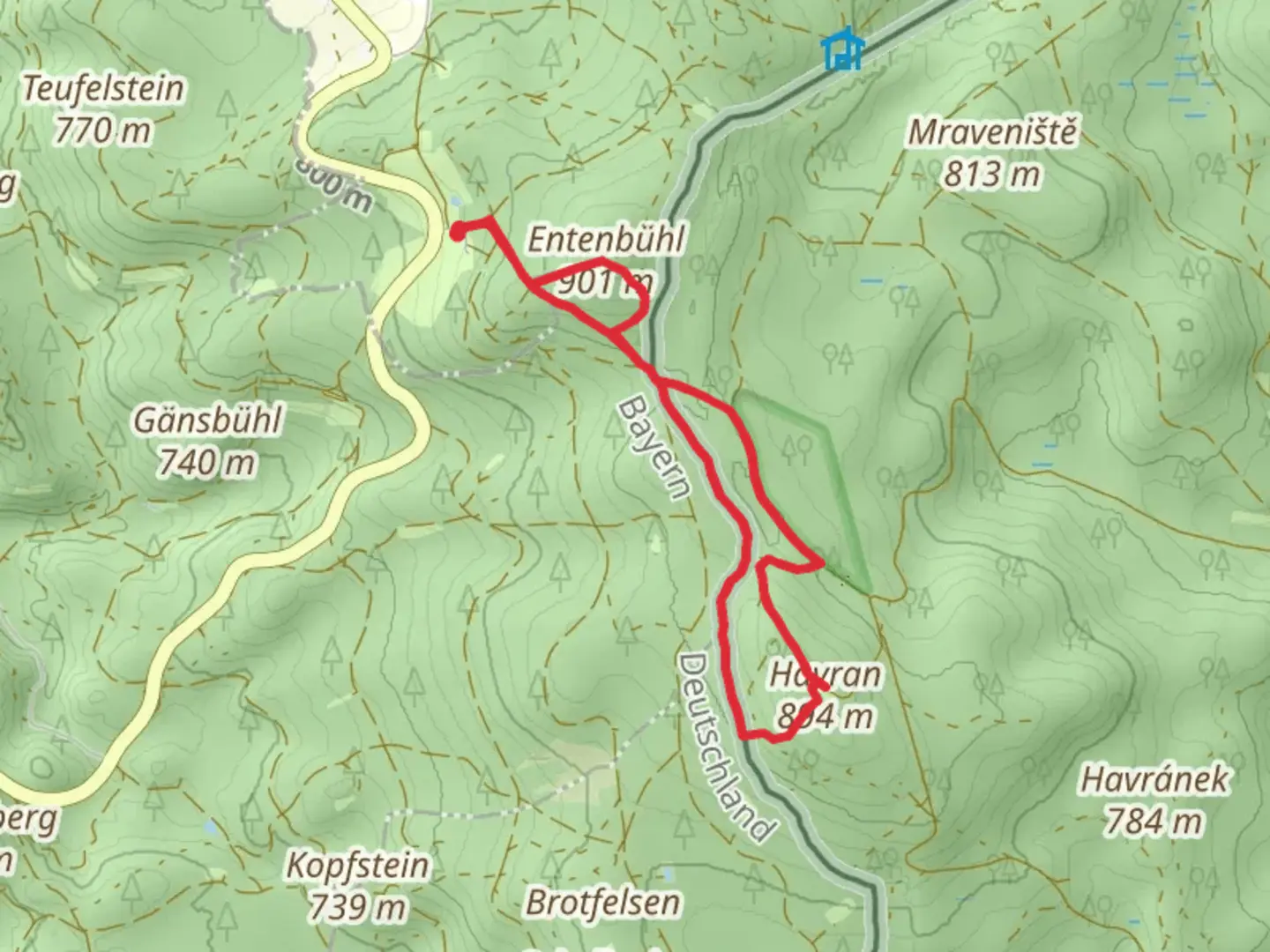 An image depicting the trail Entenbühl and Historicky Znak via Nurtschweg and its surrounding area.