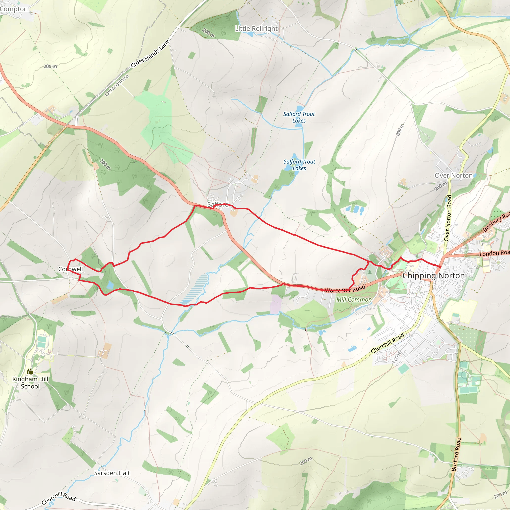 Chipping Norton to Salford and Cornwell mobile static map