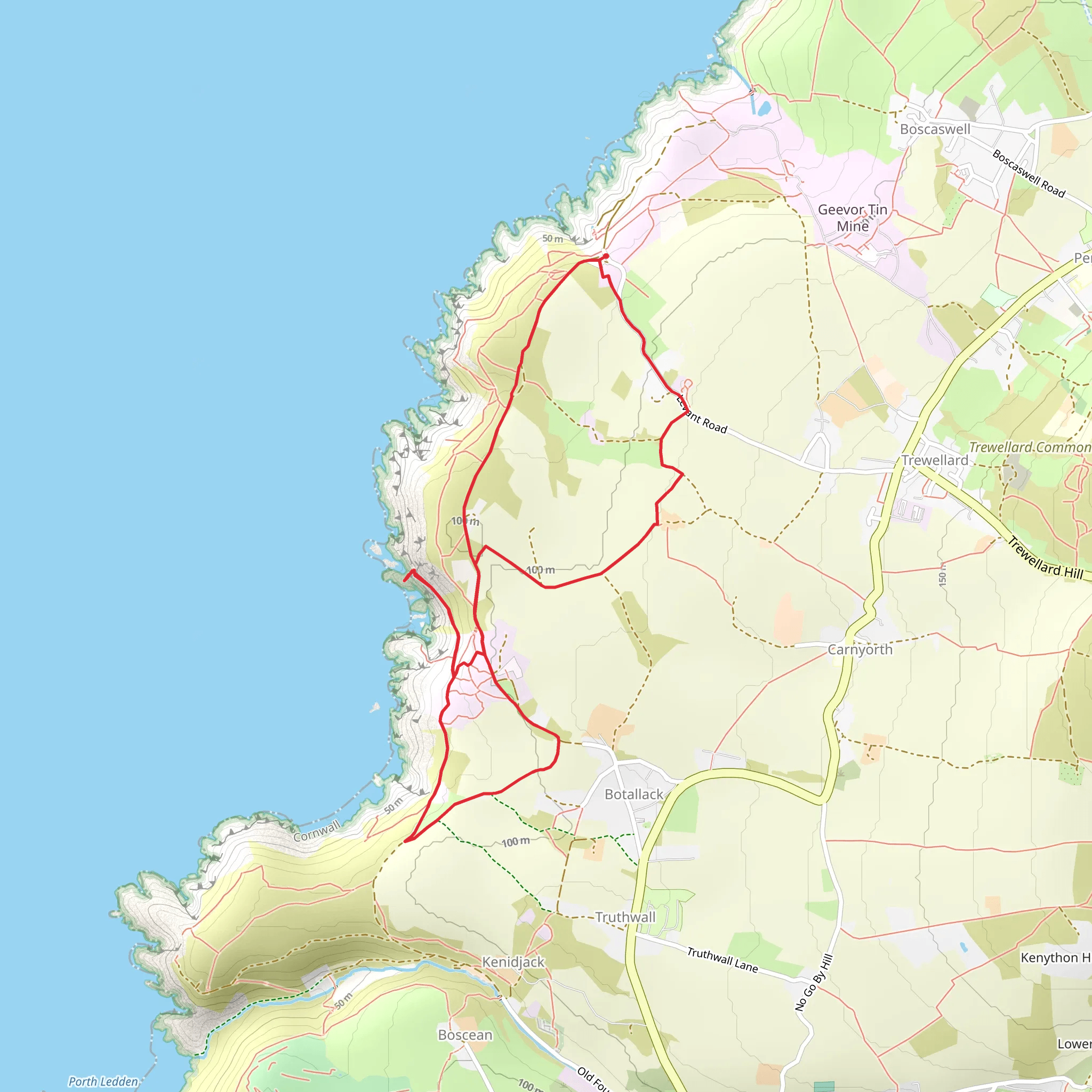 Botallack to Higher Bal Walk mobile static map